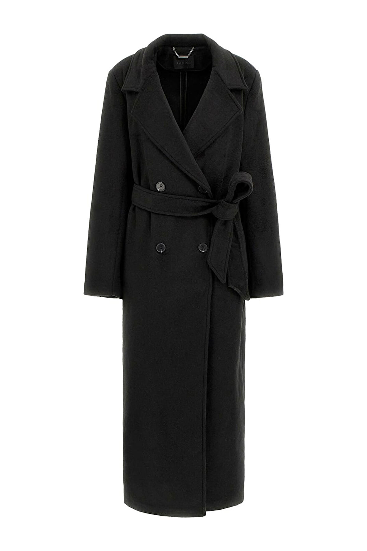 Kadın Lorenza Kuşaklı Kruvaze Yaka Uzun Kaban - Siyah | M