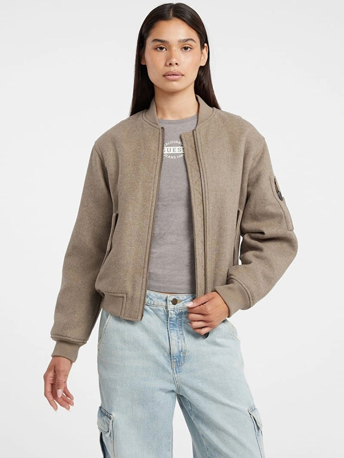 Guess Jeans Kadın Çok Renkli Yün Karışımlı Bomber Ceket W5BL14W1482-H187