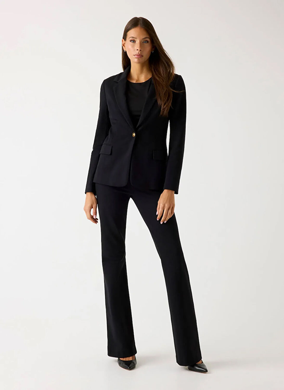 Guess Yüksek Bel Flare Siyah Kadın Pantolon Chrissy Kadın Flare Fit Pantolon