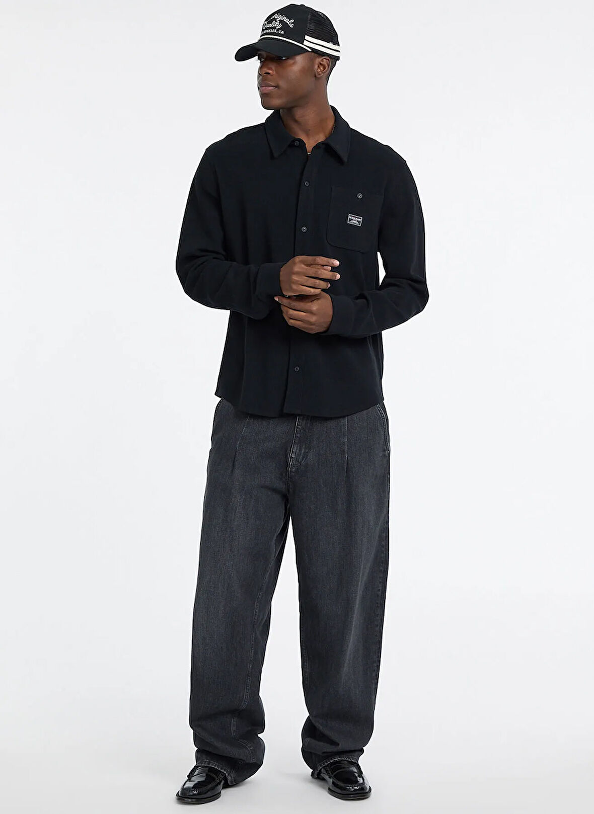 Guess Jeans Standart Siyah Düz Erkek Gömlek M5BP42K1141-JBLK Guess Jeans Erkek