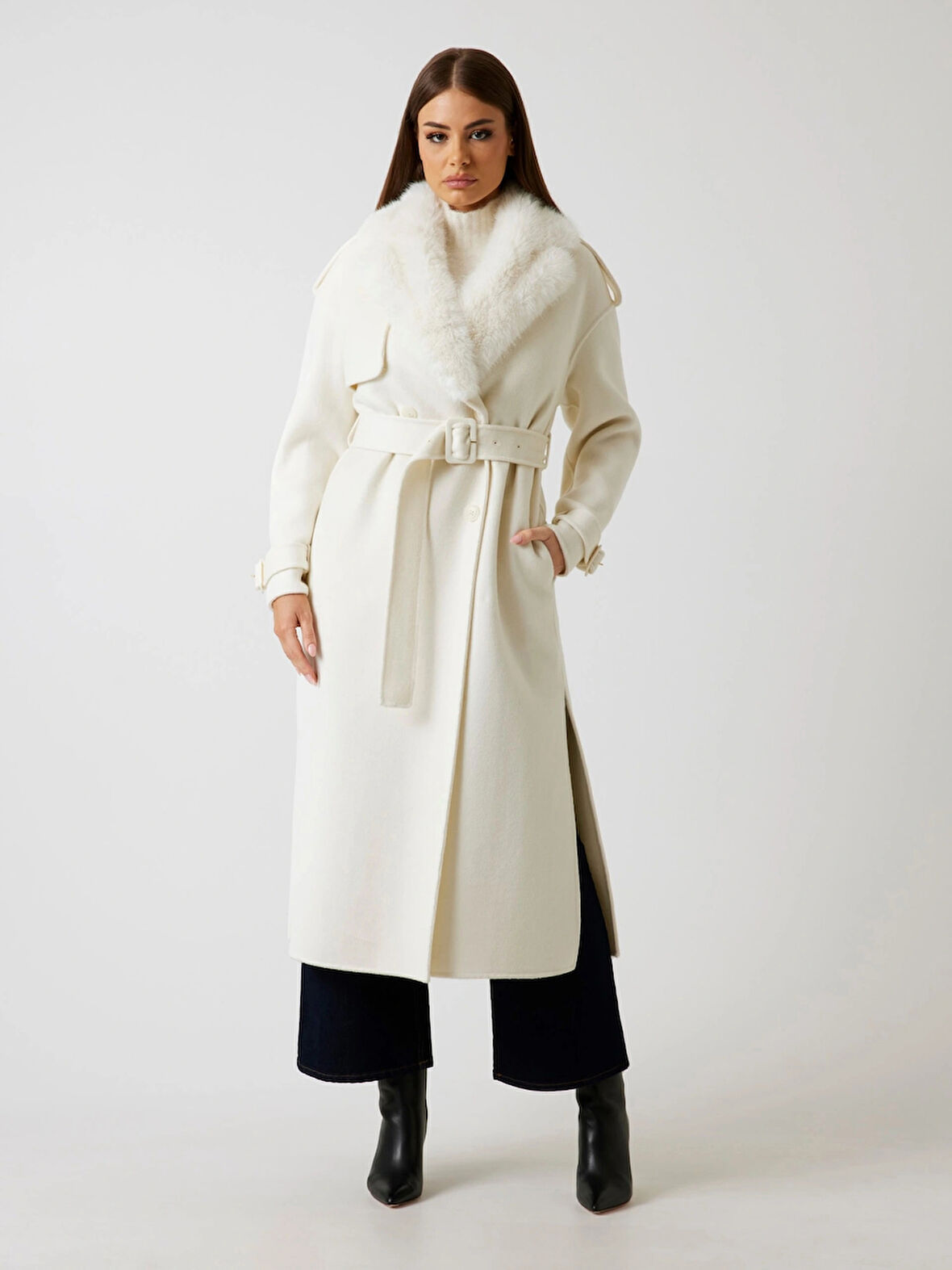 Guess Ella Kadın Çok Renkli Yün Karışımlı Kaban 5BGL027125A-MCML