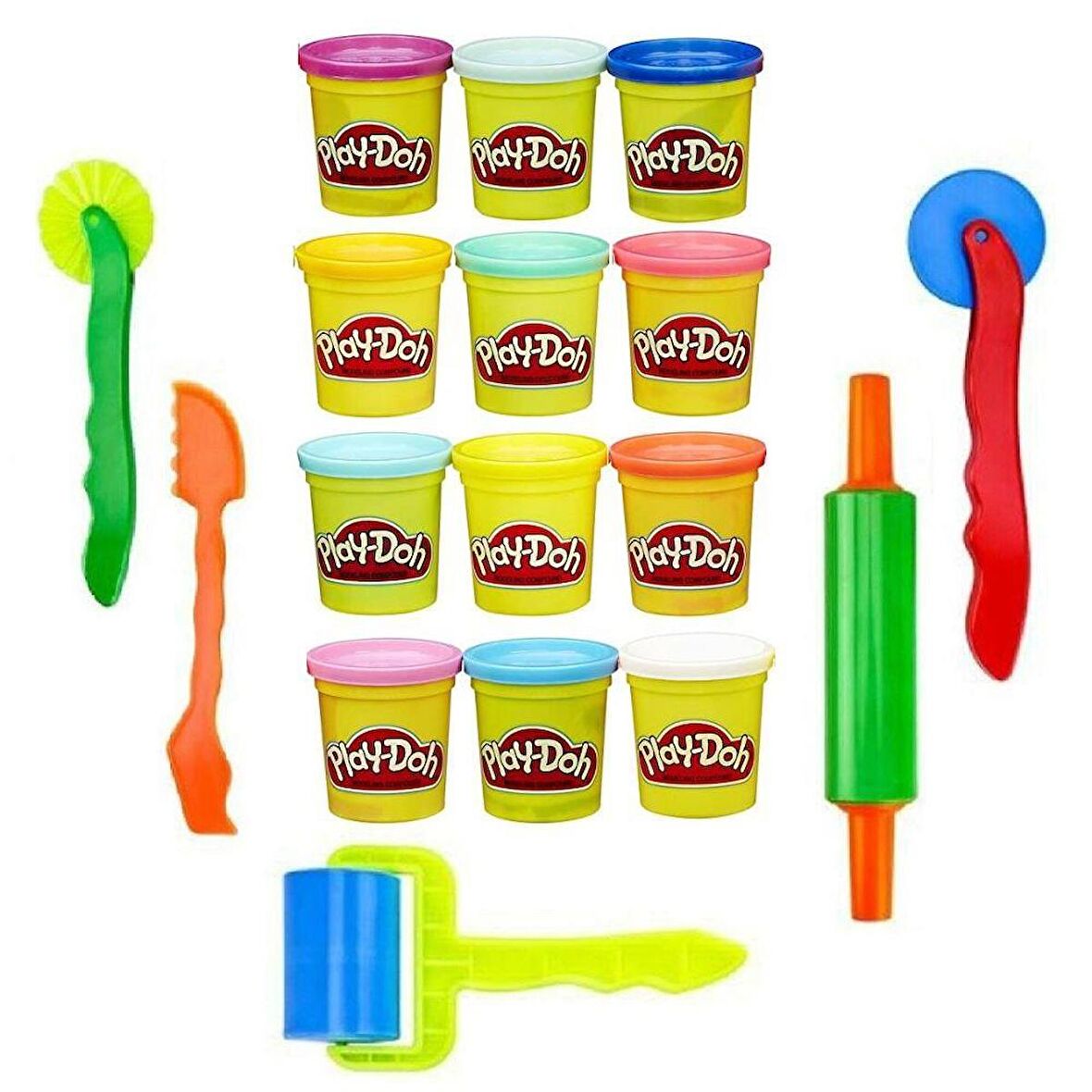 Oyun Hamuru 12 Renk Merdane Kesicili Set Play Doh Oyun Hamuru Seti 12 Renk Merdane Kesici