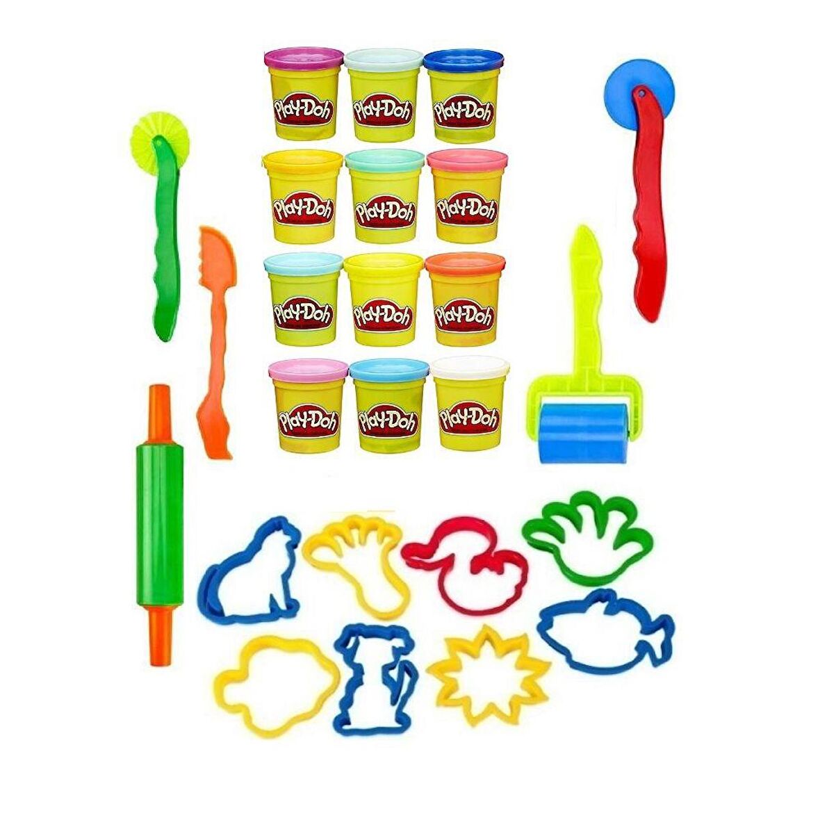 Oyun Hamuru 12 Renk Merdane Şekiller Set Play Doh Oyun Hamuru Seti 12 Renk Merdane ve Şekiller