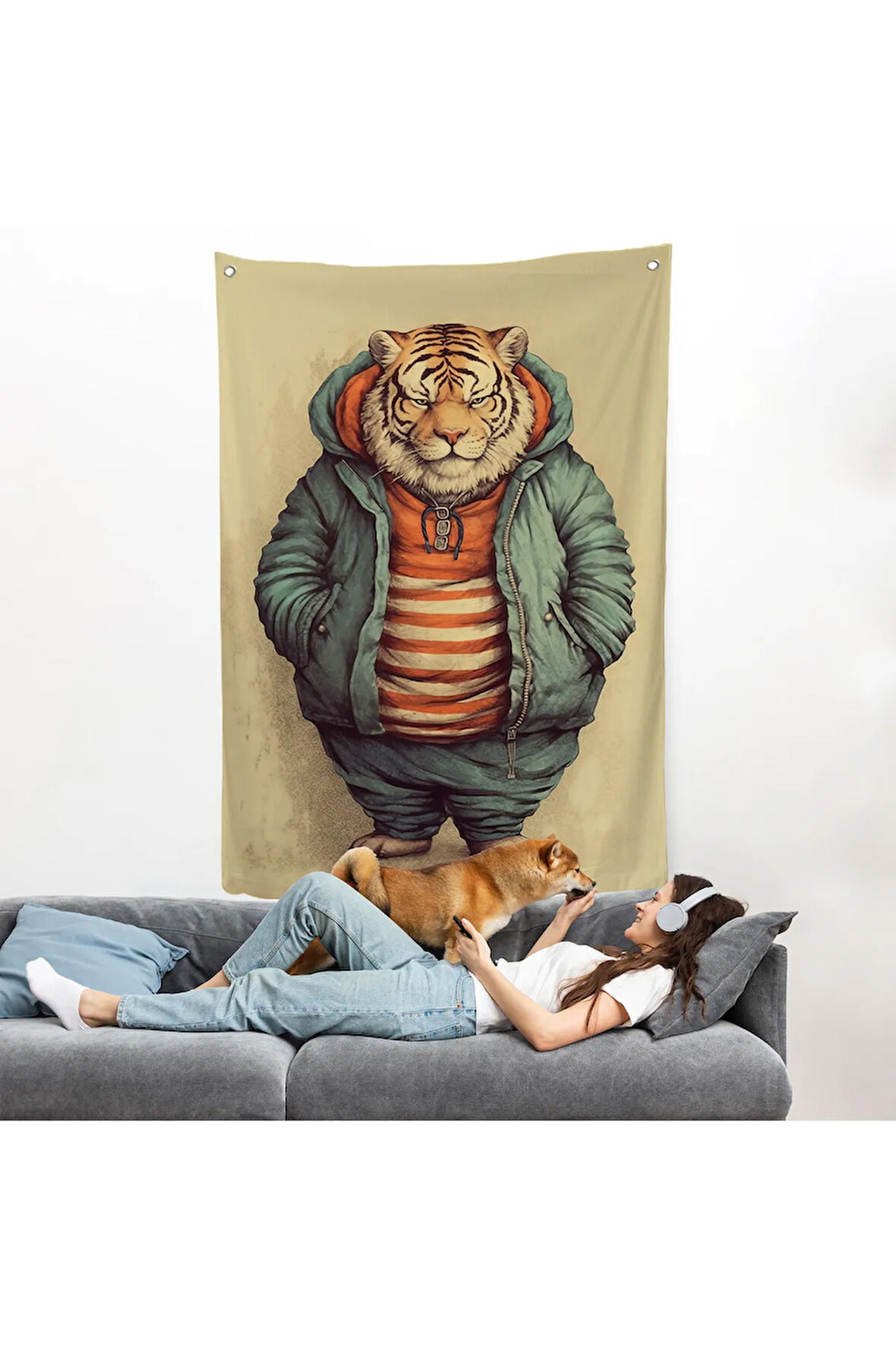 Kaplan Kafalı Şişman İnsan Duvar Örtüsü-7636