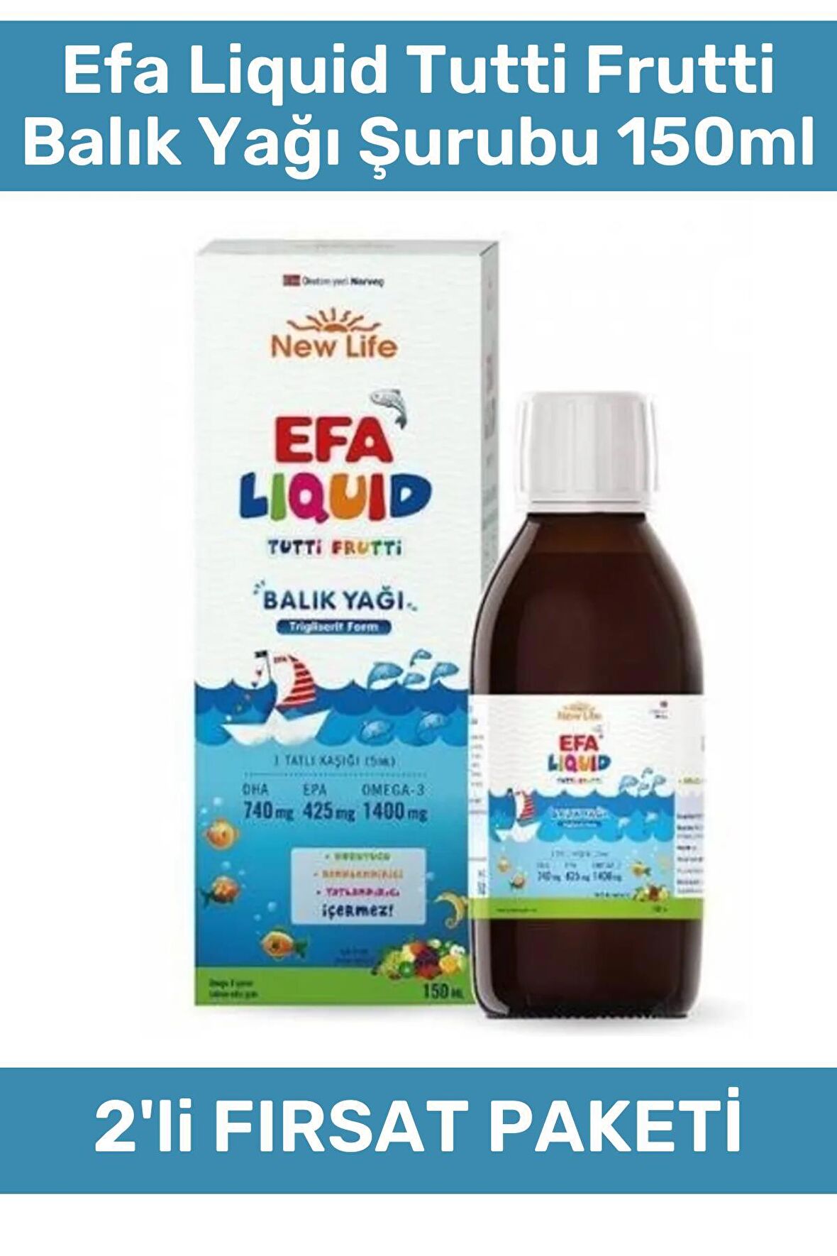 New Life EFA Liquid Tutti Frutti 150 ml Balık Yağı Şurubu - 2'li Set