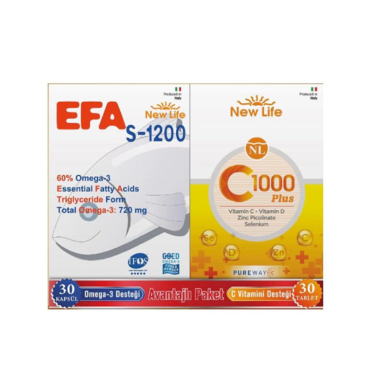 New Life C 1000 Plus 30 Tablet + Efa S-1200 30 Kapsül Avantajlı Paket