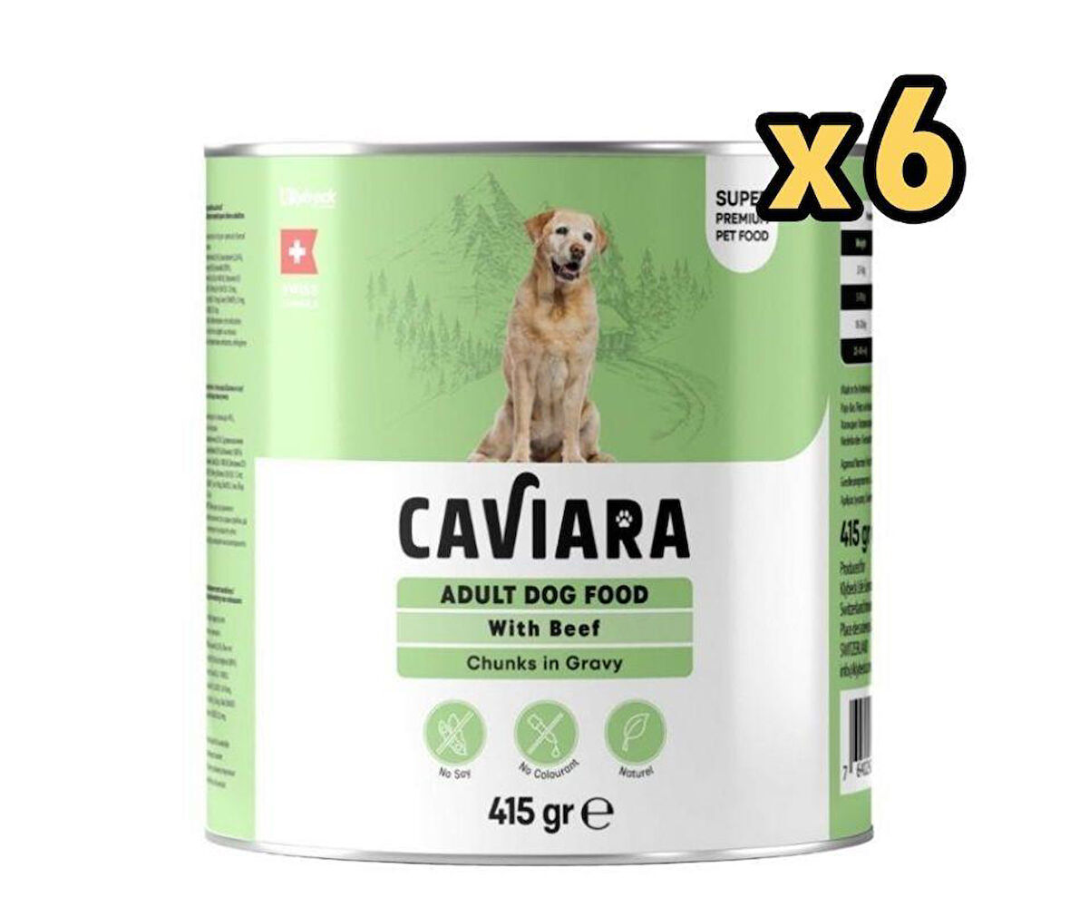 Caviara Sos İçinde Et Parçacıklı Dana Etli Yetişkin Köpek Konservesi 415 Gr x 6 Adet