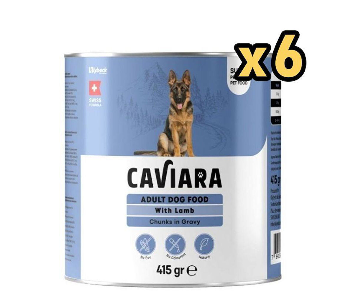 Caviara Sos İçinde Et Parçacıklı Kuzu Etli Yeişkin Köpek Konservesi 415 Gr x 6 Adet
