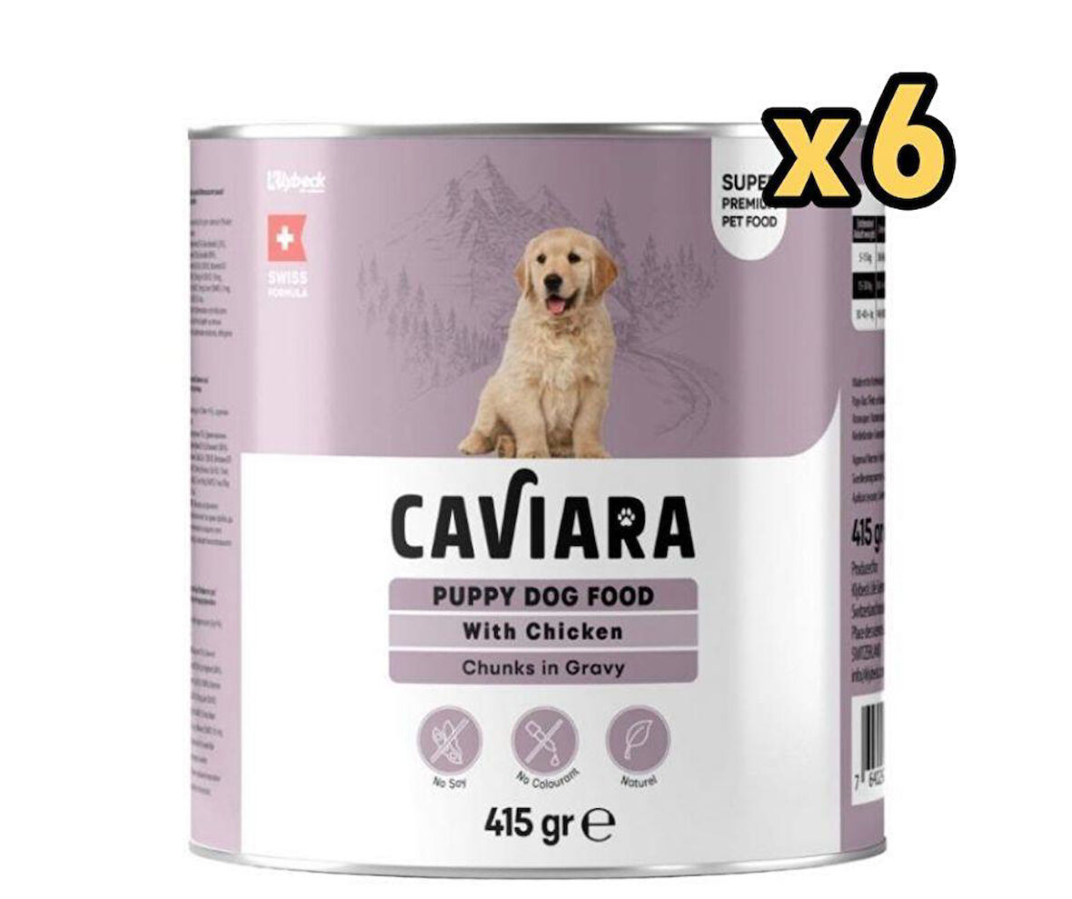 Caviara Sos İçinde Et Parçacıklı Tavuklu Yavru Köpek Konservesi 415 Gr x 6 Adet
