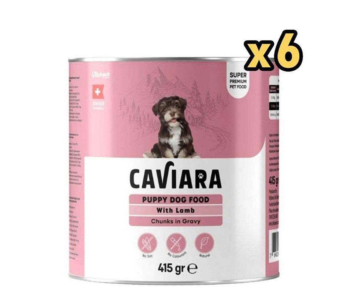 Caviara Sos İçinde Et Parçacıklı Kuzu Etli Yavru Köpek Konservesi 415 Gr x 6 Adet