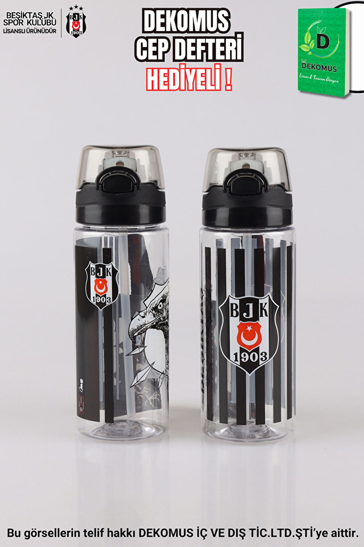 "DEKOMUS CEP DEFTERİ HEDİYELİ" YENİ SEZON LİSANSLI BEŞİKTAŞ "TEKLİ" TRITAN MATARA 500 ML