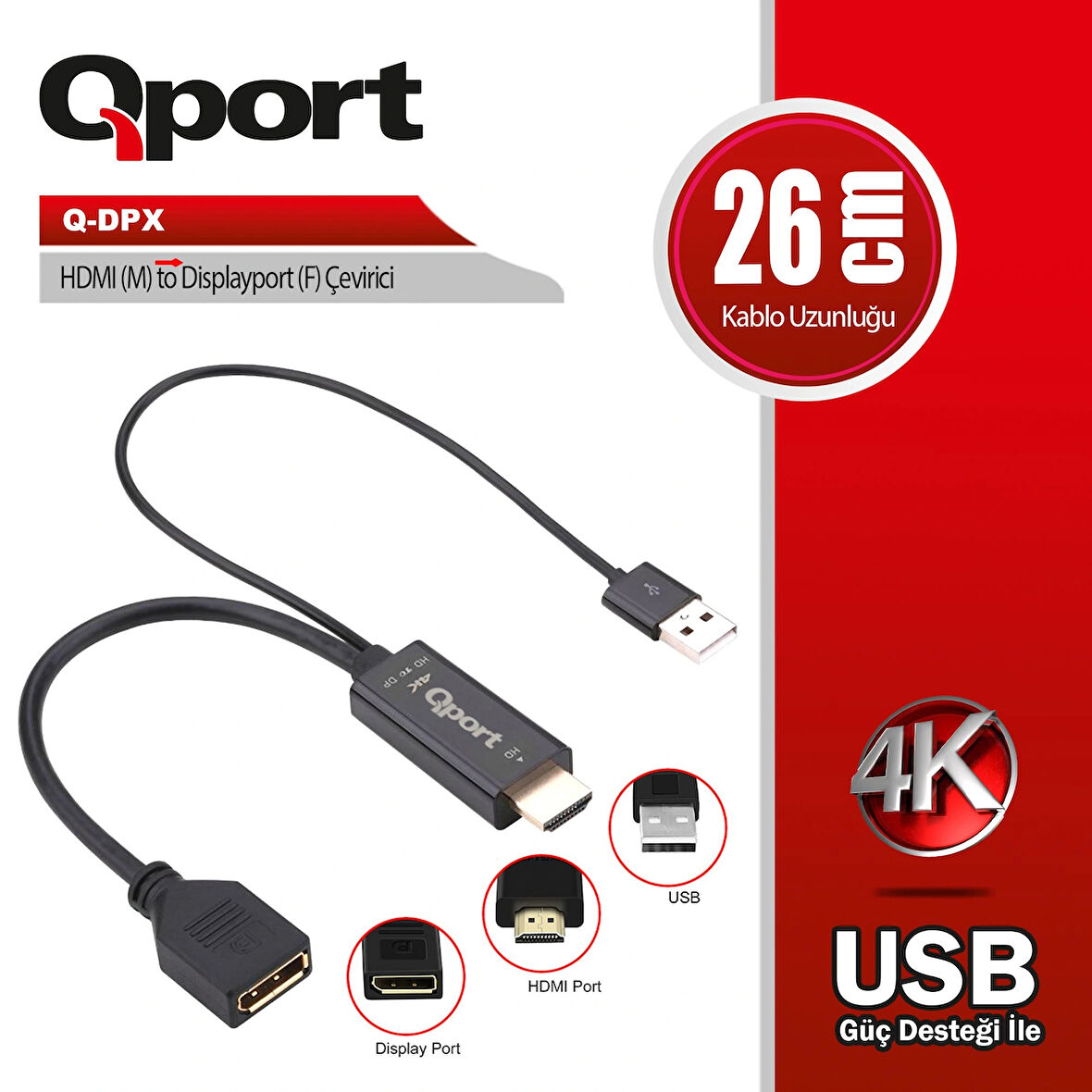Qport Q-dpx Hdmı(e ) =>display Port (d ) Çevirici