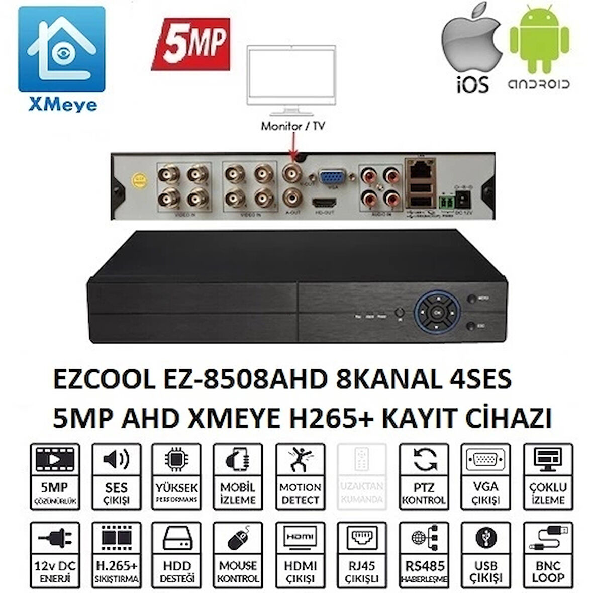 Ezcool Ez-8508ahd 8 Kanal 5 Mp 1hdd Xmeye Kayıt Cihazı