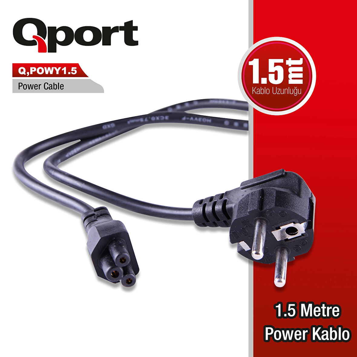 Qport Q-powy1.5 1.5 Metre Pc Power Kablosu
