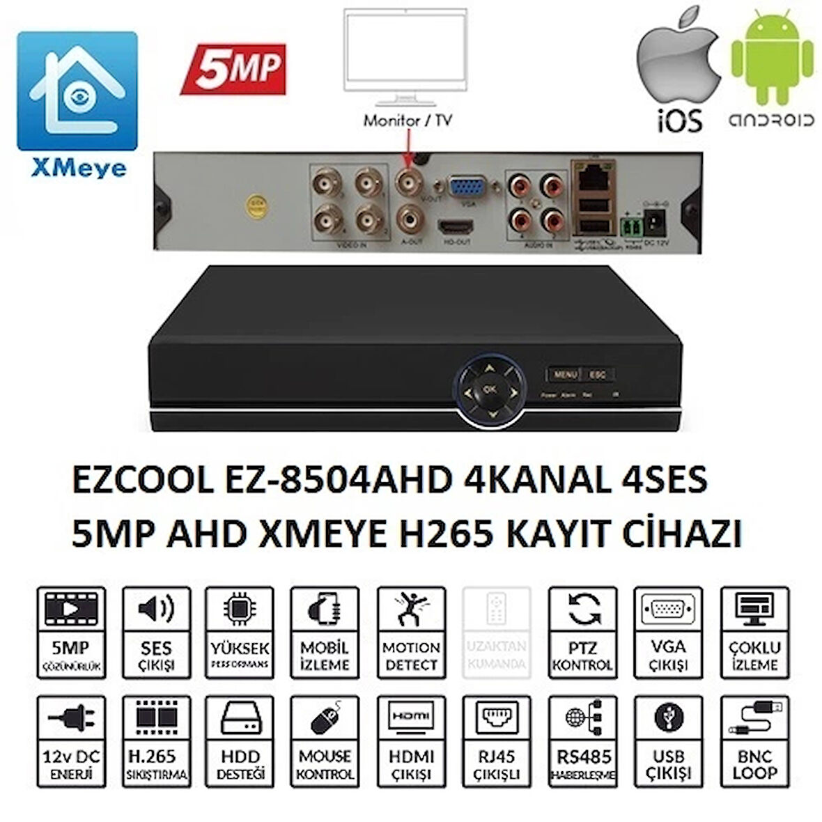 Ezcool Ez-8504ahd 4 Kanal 5 Mp 1hdd Xmeye Kayıt Cihazı