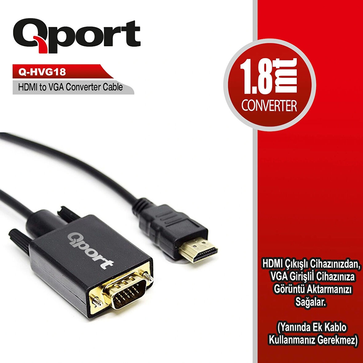 Qport Q-hvg18  1,8m Hdmı=>vga(e )çevirici Kablo