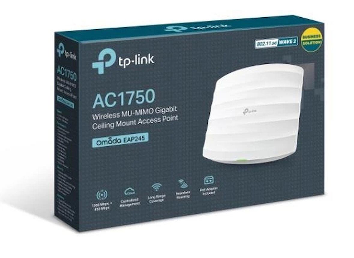 Tp-lınk Omada Eap245 Ac1750 Dual Bant Wıfı5 2xgbıt Rj45 450mbps/2.4ghz Tavan Tipi Access Poınt (adaptörlü)