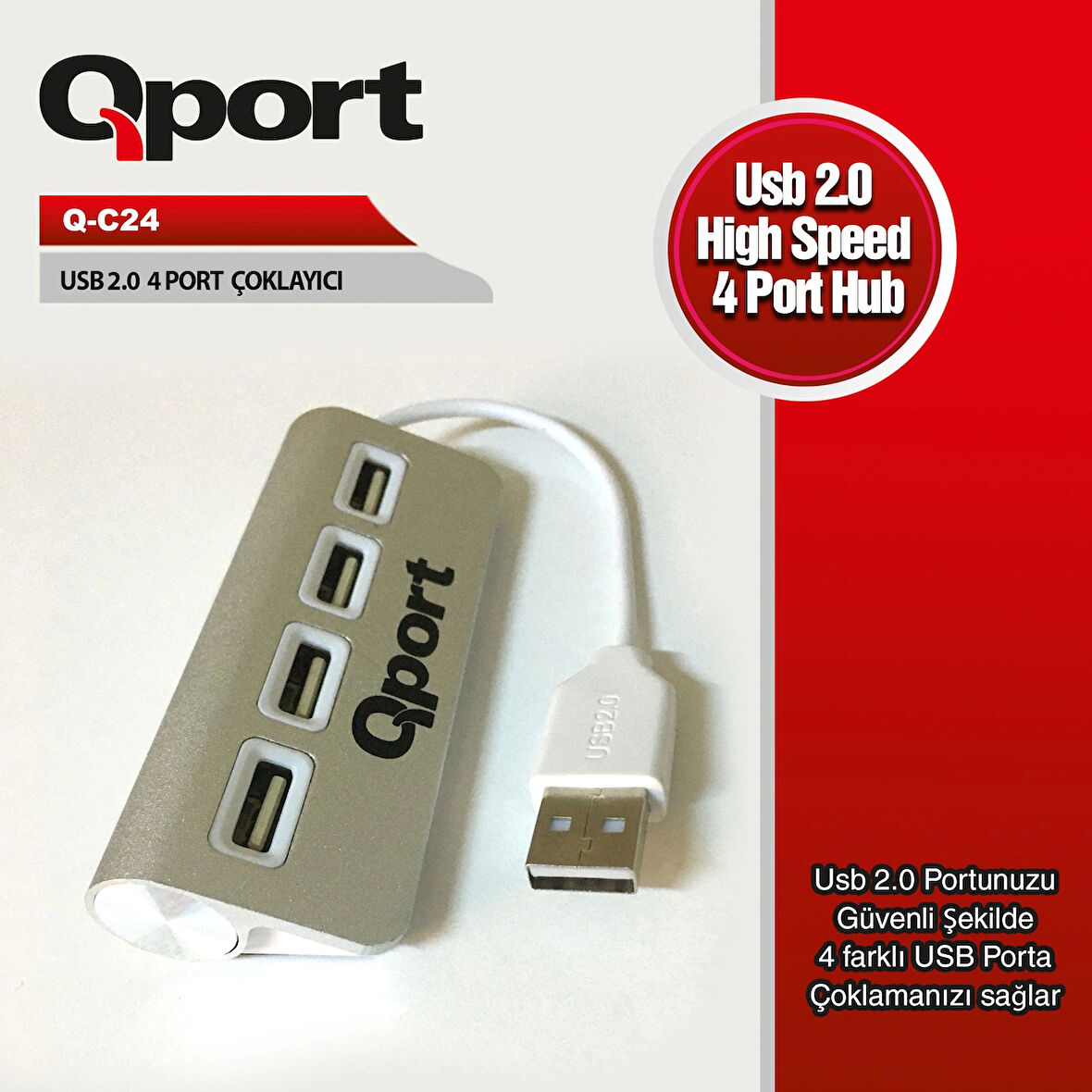 Qport Q-c24  4'lü Usb2.0 Metal Kasa Çoklayıcı Hub