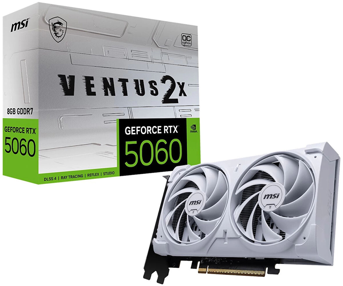 Msı Geforce Rtx 5060 8g Ventus 2x Oc Whıte Gddr7 128b Dx12 Pcıe 5.0 X16 (3xdp 1xhdmı)