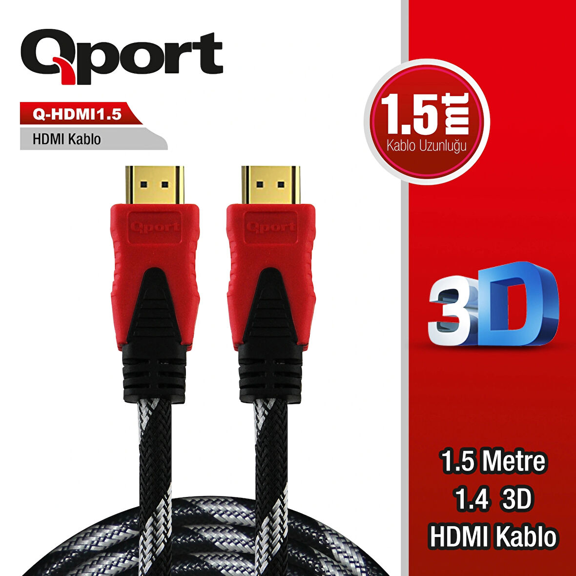 Qport Q-hdmı1.5 1,5m Hdmı Altın Uçlu 3d V1.4 Kablo