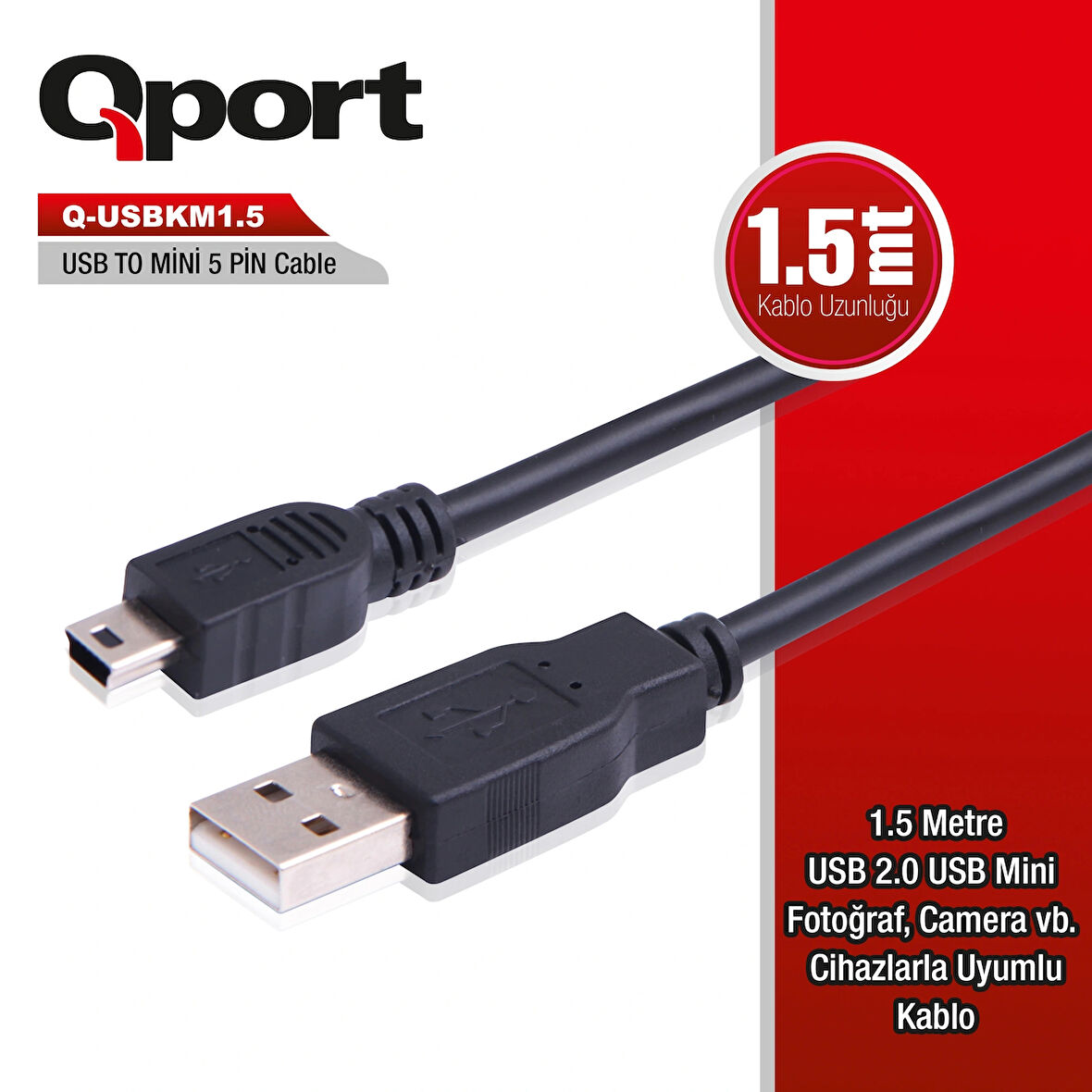 Qport Q-usbkm1.5 1,5m Usb2.0=>mini 5 Pin Kamera