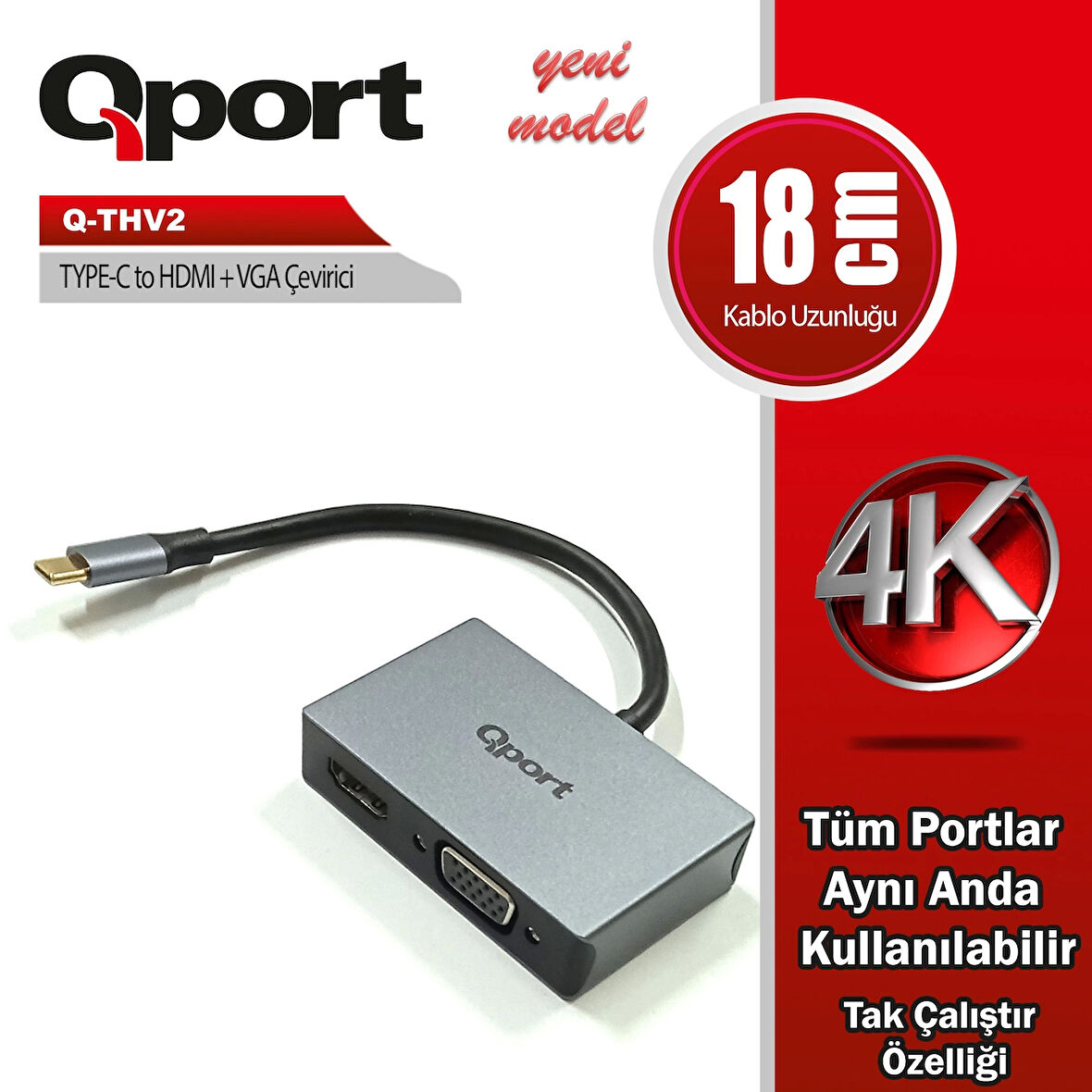 Qport Q-thv2 Type-c To Hdmı/vga Cevırıcı Adaptör