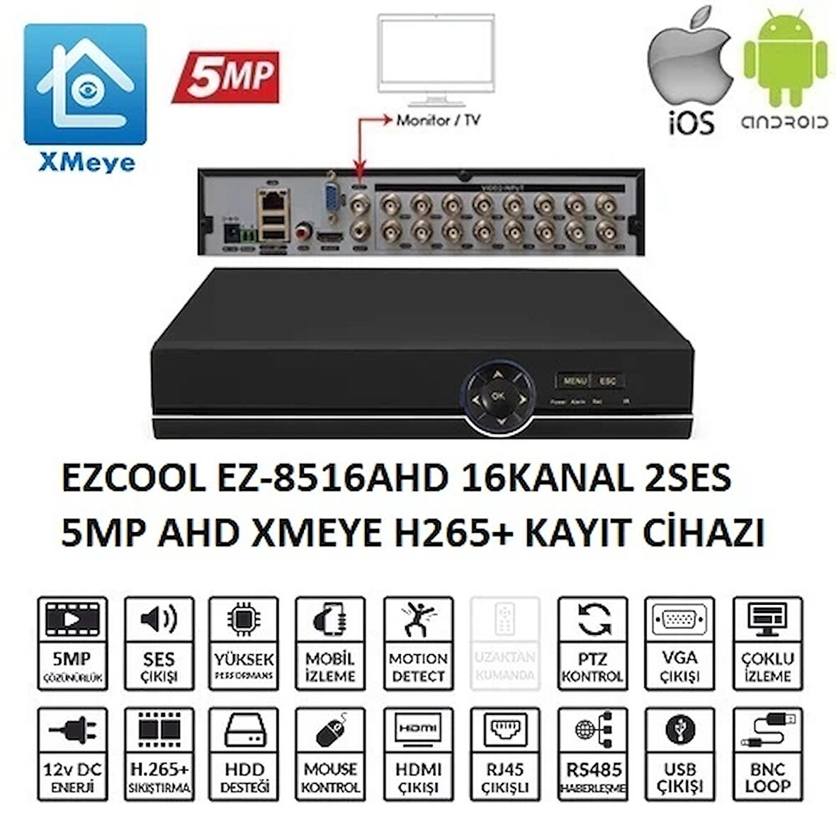 Ezcool Ez-8516ahd 16 Kanal 5 Mp 1hdd Xmeye Kayıt Cihazı
