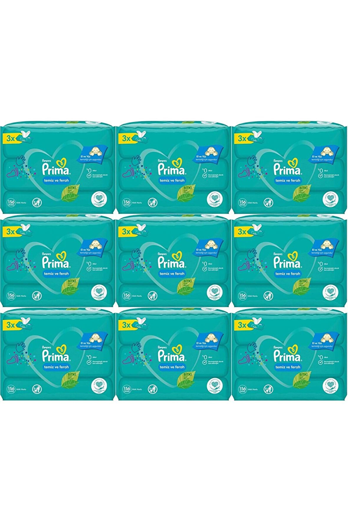 Prima Islak Havlu Mendil Temiz ve Ferah (Bitki Bazlı) 27 Li Set (9pk*3) 1404 Yaprak