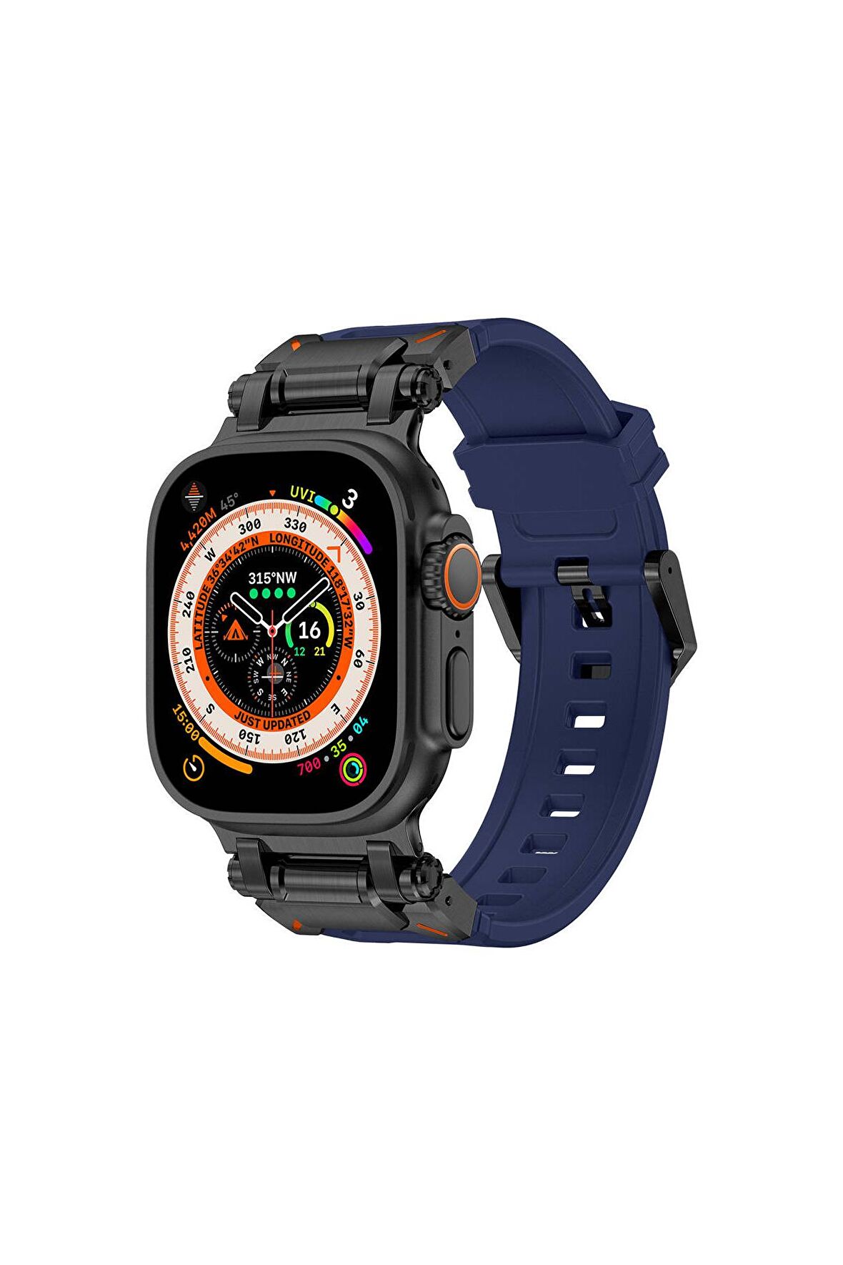 Apple Watch 7 45mm Uyumlu Fuchsia KRD-1101 Titanyum Metal Başlıklı Silikon Kordon