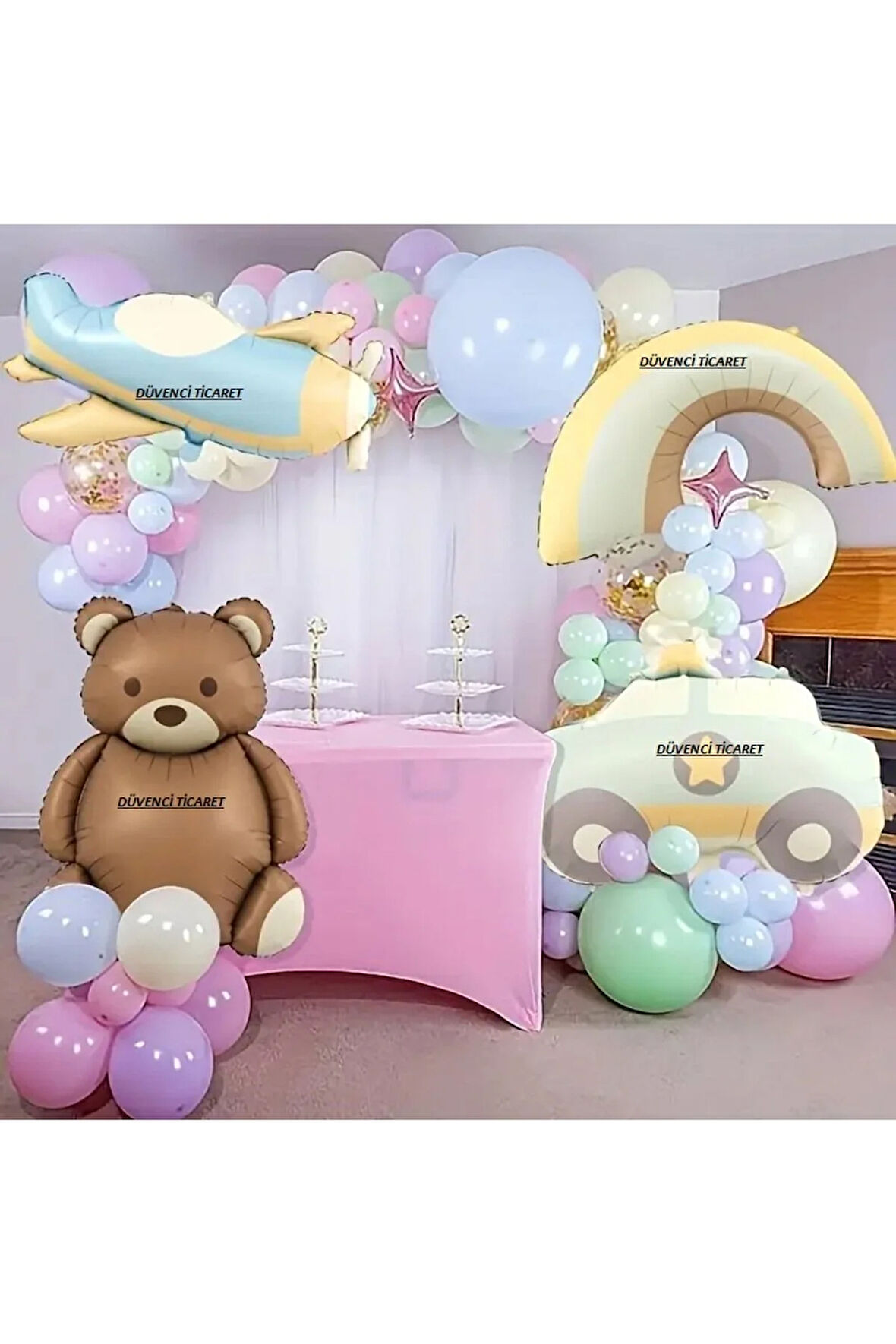MAKARON RENK BALON RETRO FOLYO BALON KARIŞIMI BALON ZİNCİR SET
