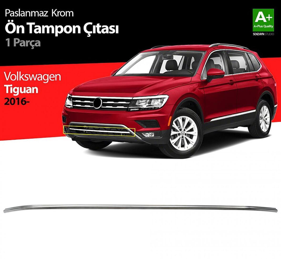S-Dizayn VW Tiguan Krom Ön Tampon Çıtası 2016-2020
