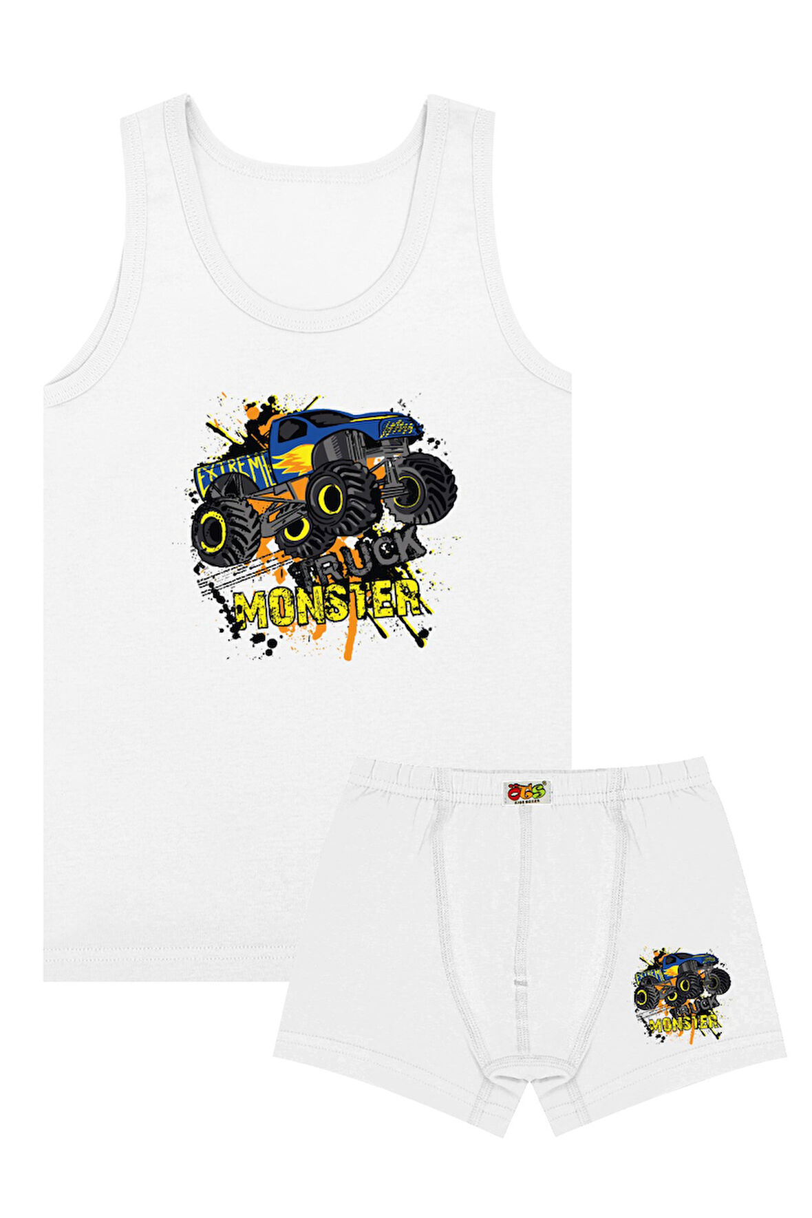 Öts Erkek Çocuk Atlet Boxer Likralı Beyaz Traktör (%96 Pamuk - %4 Elastan)