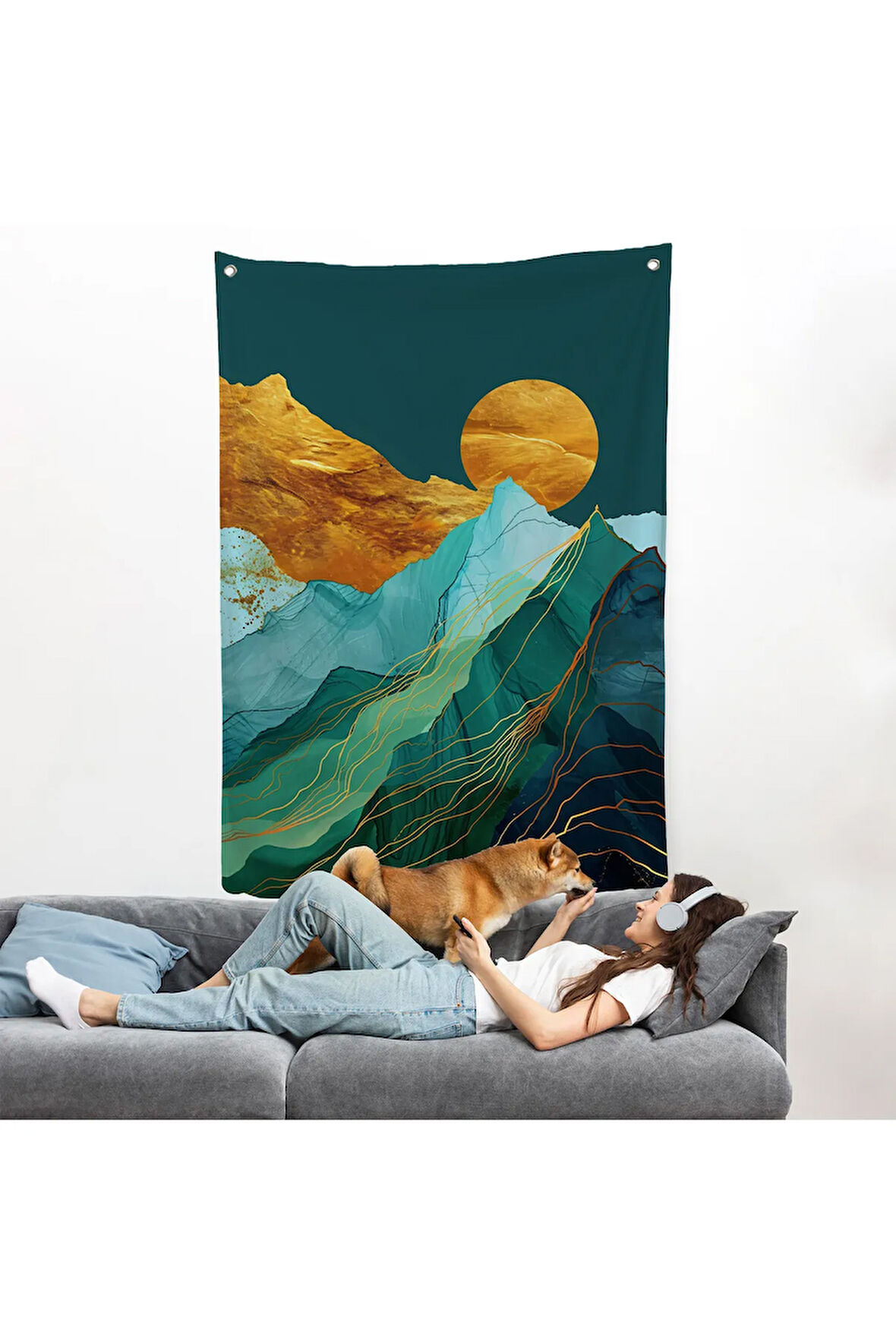 Dağların Üstündeki Güneş Manzarası Duvar Örtüsü-7648