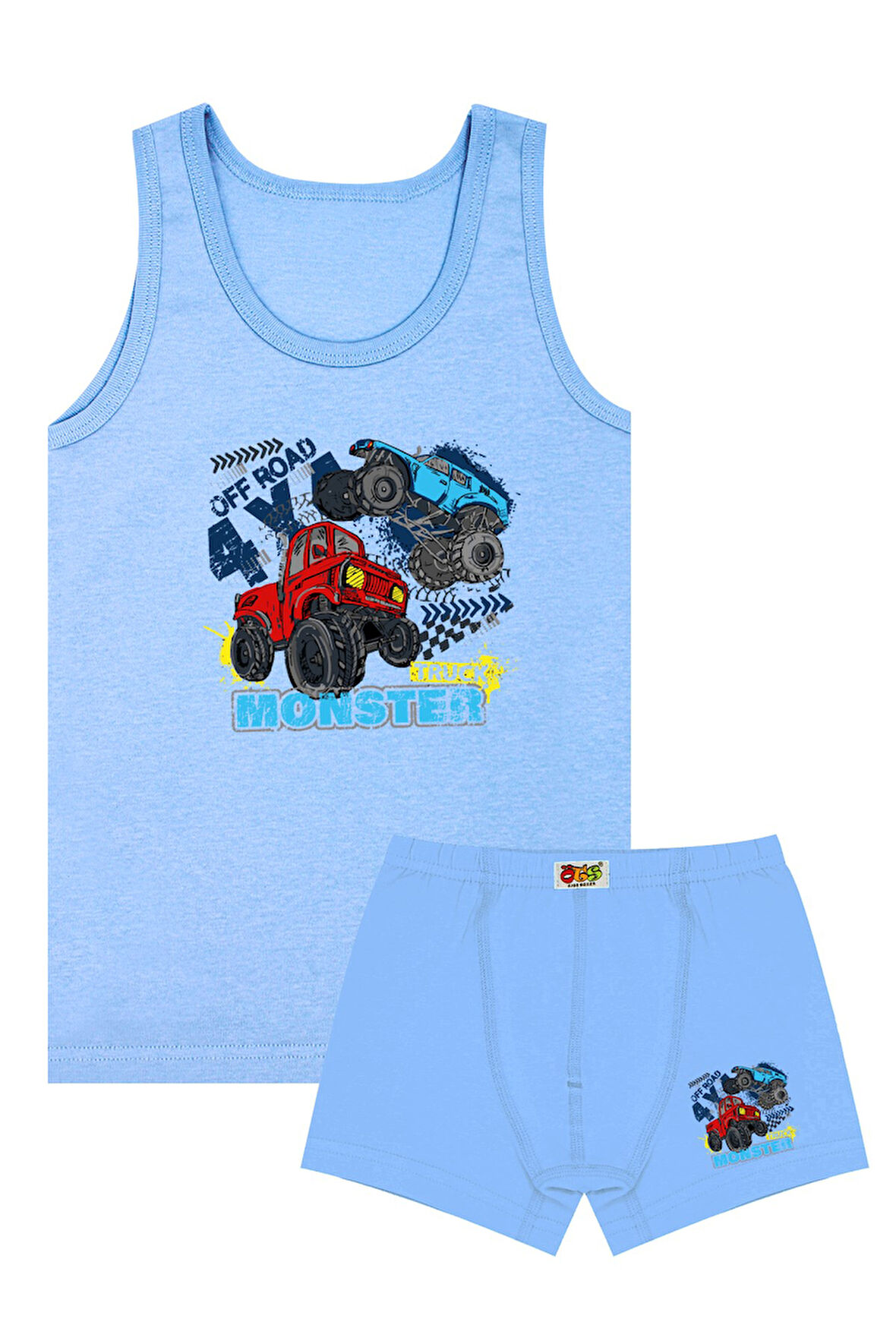 Öts Erkek Çocuk Atlet Boxer Likralı Mavi Traktör (%96 Pamuk - %4 Elastan)