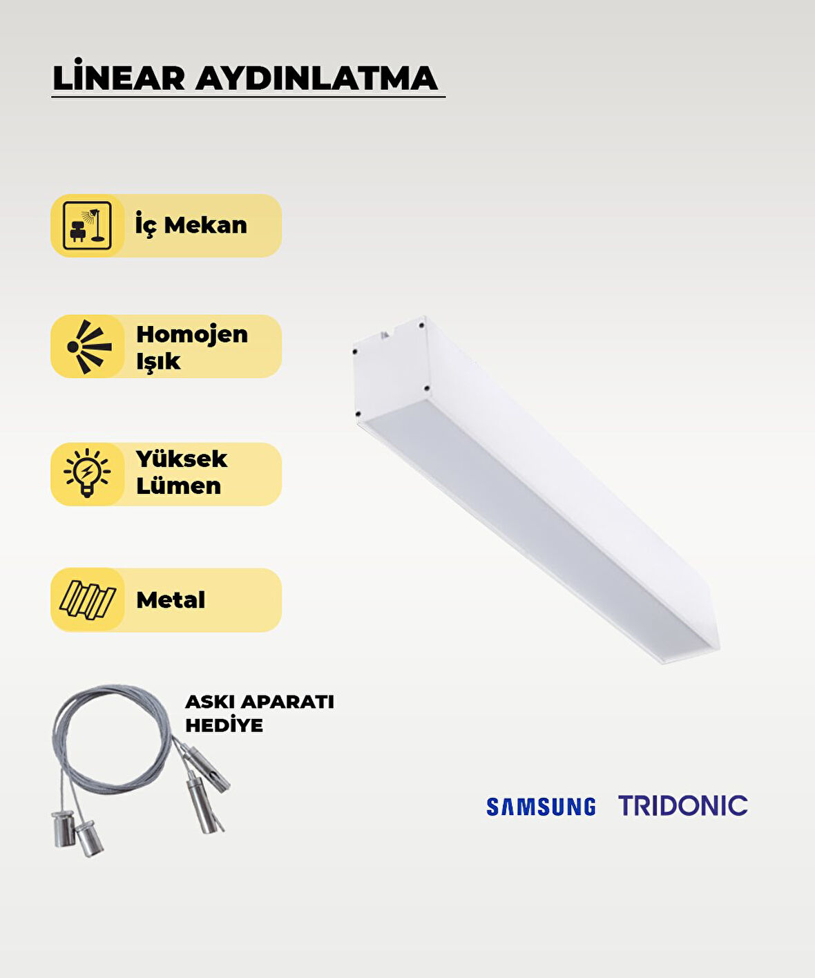 120 cm Beyaz Metal Kasa Lineer Aydınlatma 6500K (Beyaz Işık)