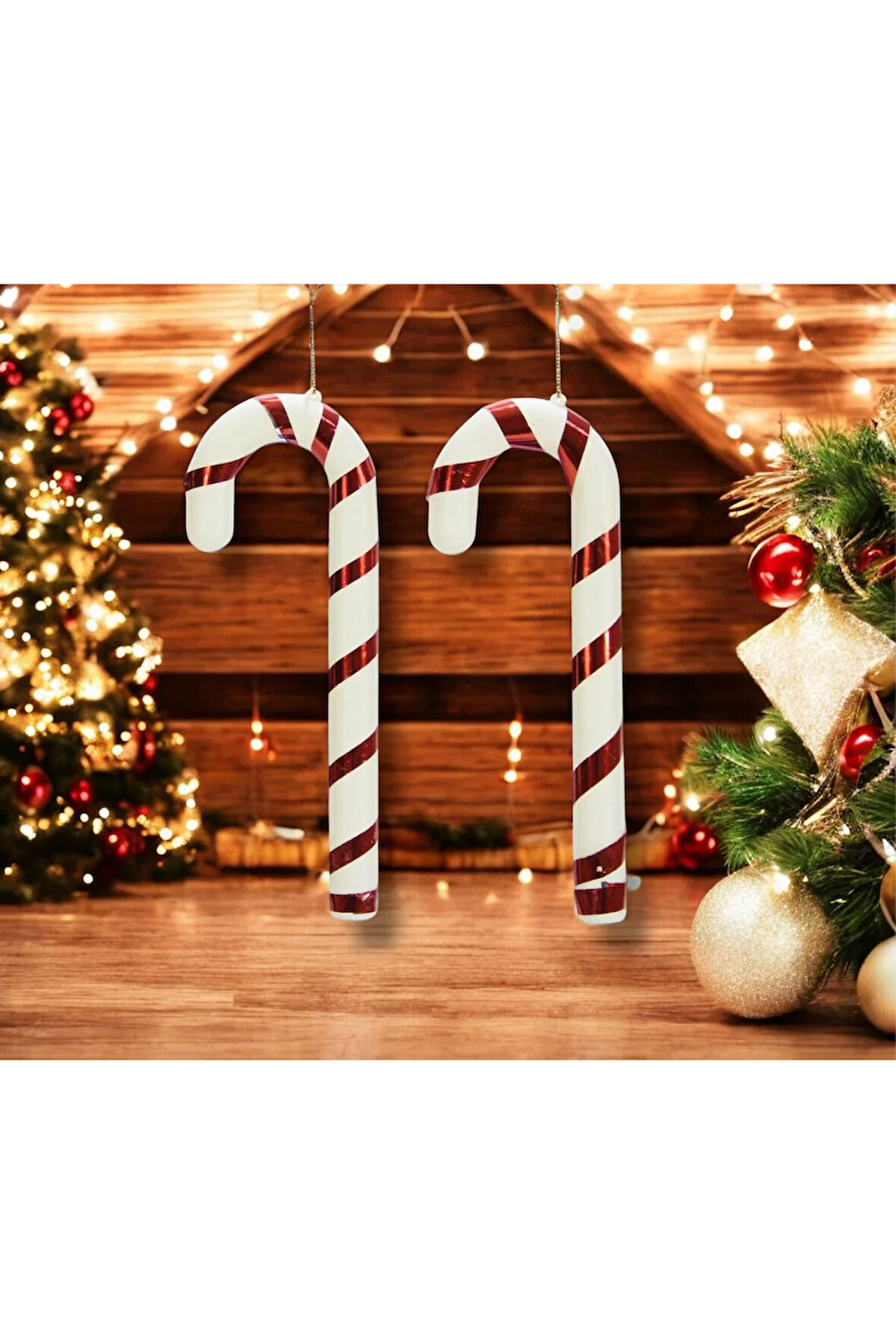 Yılbaşı Süsü Baston Kırmızı Beyaz 2 li 21 cm