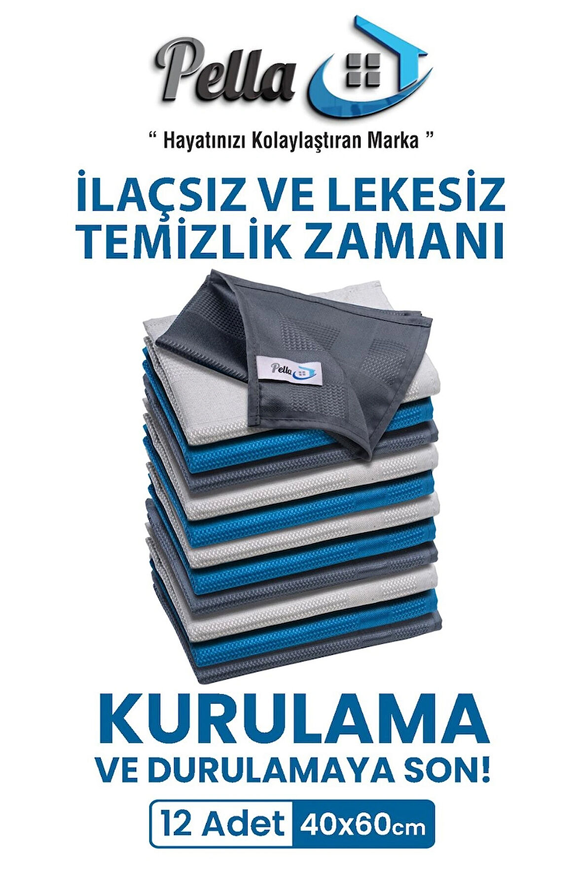 12 Li Mikrofiber Temizlik Bezi, Cam, Araba Silme Bezi, Mutfak, Fiber Temizleme Bezi, 60x40 Cm