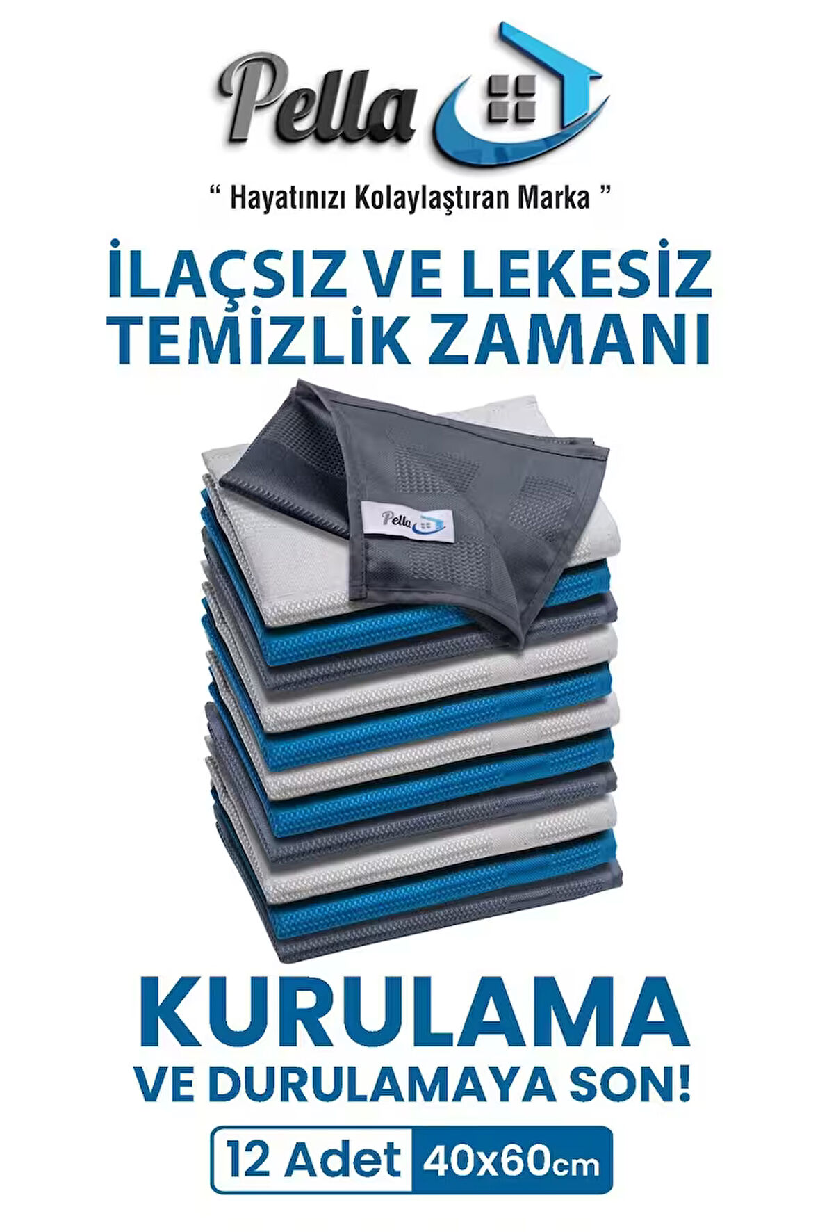 12'LI MIKROFIBER TEMIZLIK BEZI, CAM, ARABA SILME BEZI, MUTFAK, FIBER TEMIZLEME BEZI, 60X40 CM CLASSİC
