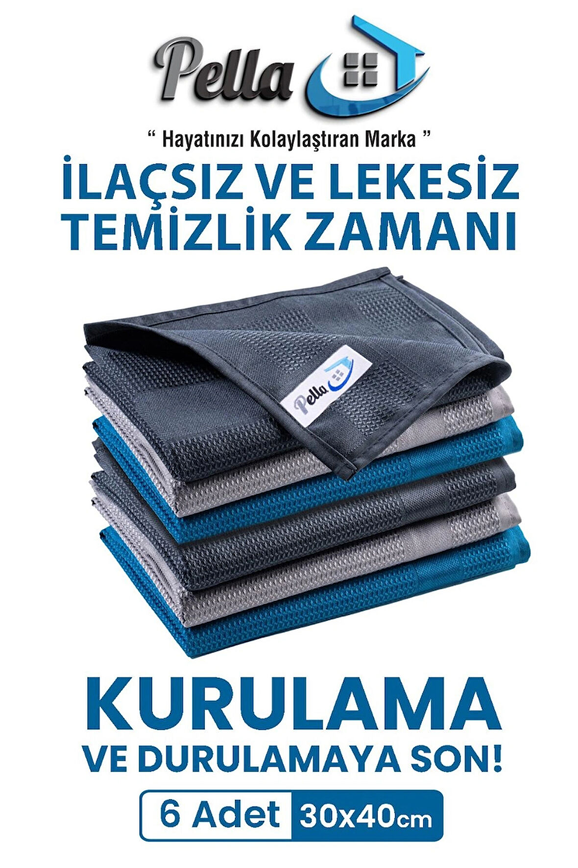 6 Lı Mikrofiber Temizlik Bezi, Cam, Araba Silme Bezi, Mutfak, Fiber Temizleme Bezi, 40x30 Cm