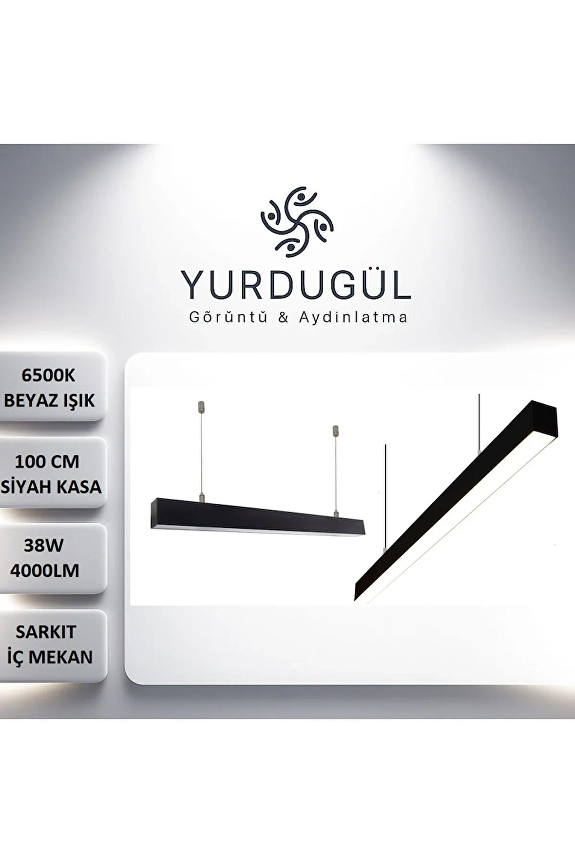 100 Cm Sarkıt Linear Led Armatür Siyah Kasa 6500K Beyaz Işık