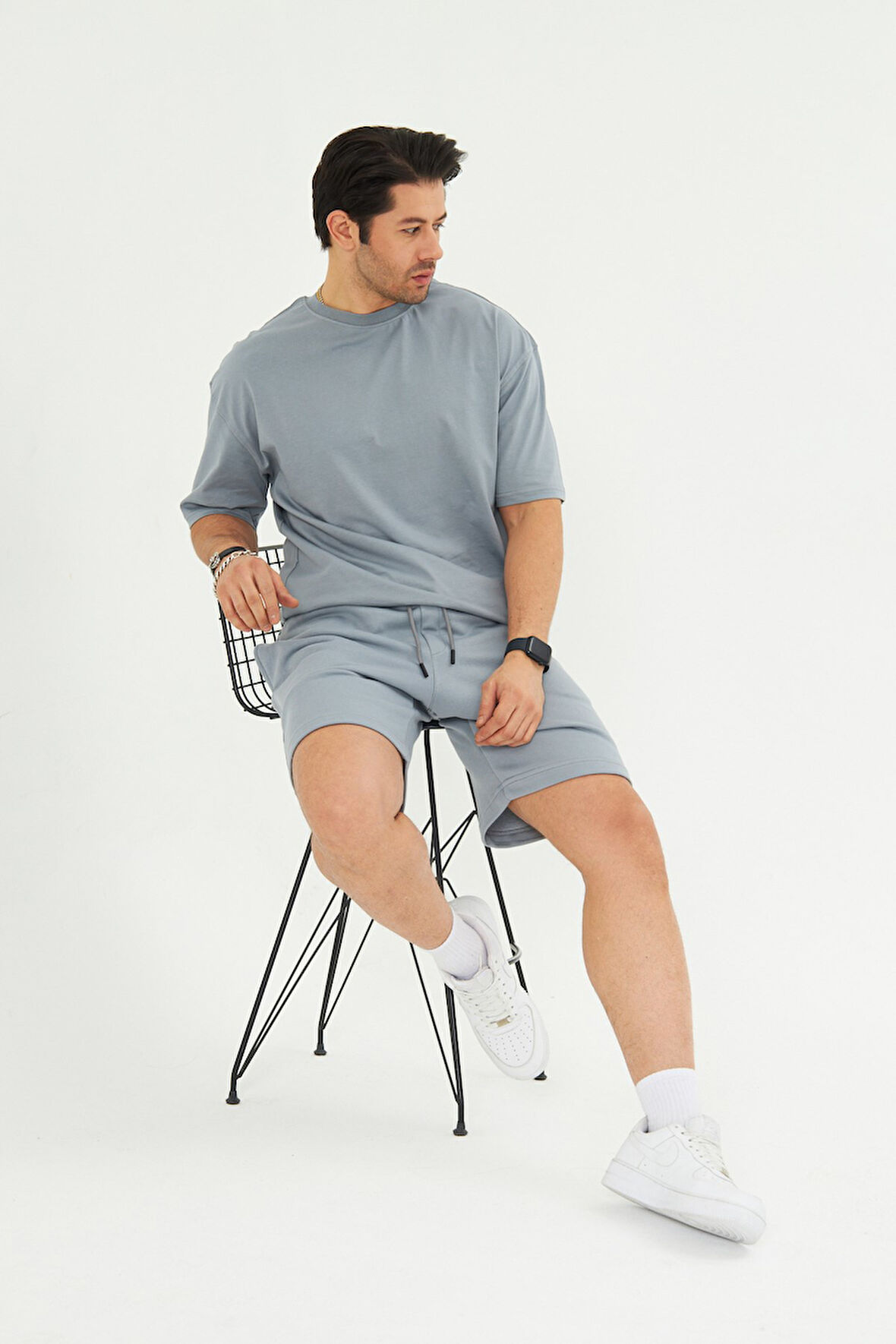Erkek Pamuklu Basic Oversize  Bisiklet Yaka Kısa Kollu Tişört