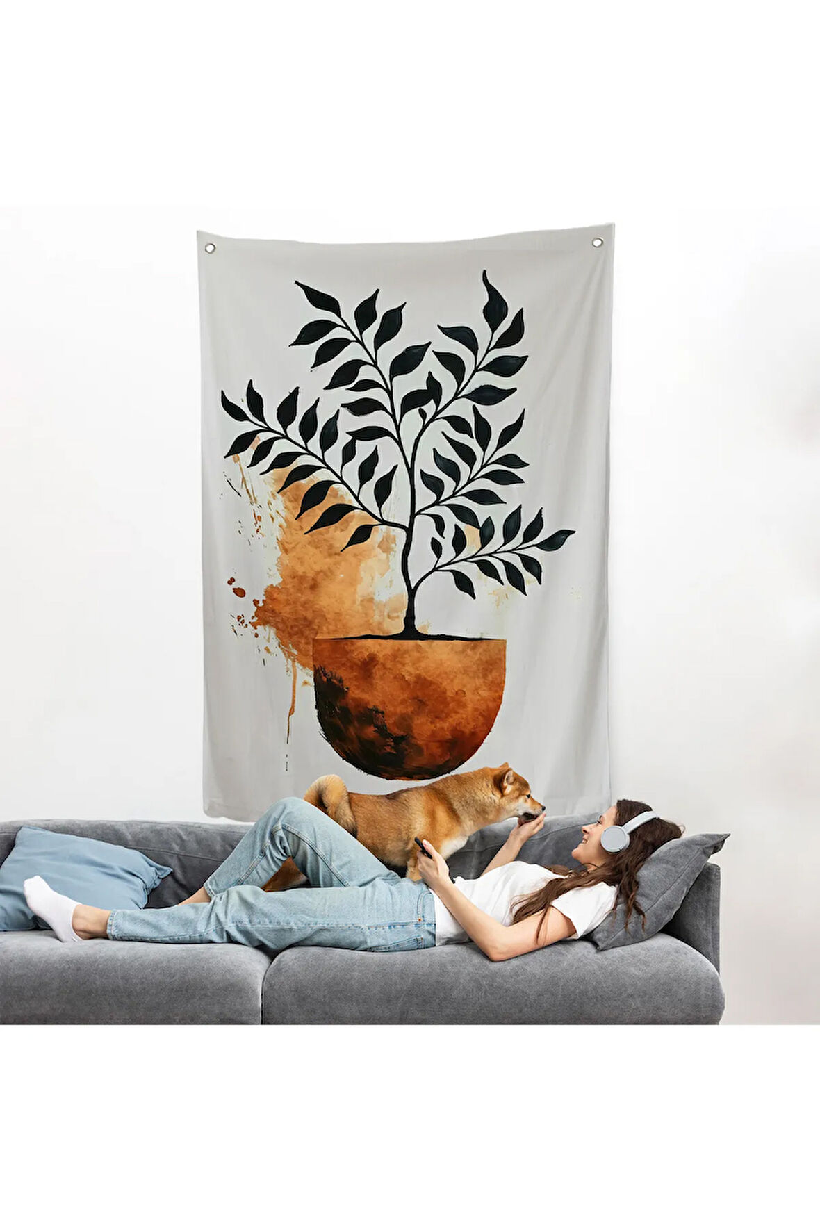 Dekoratif Minimal Bitki Duvar Örtüsü-7651