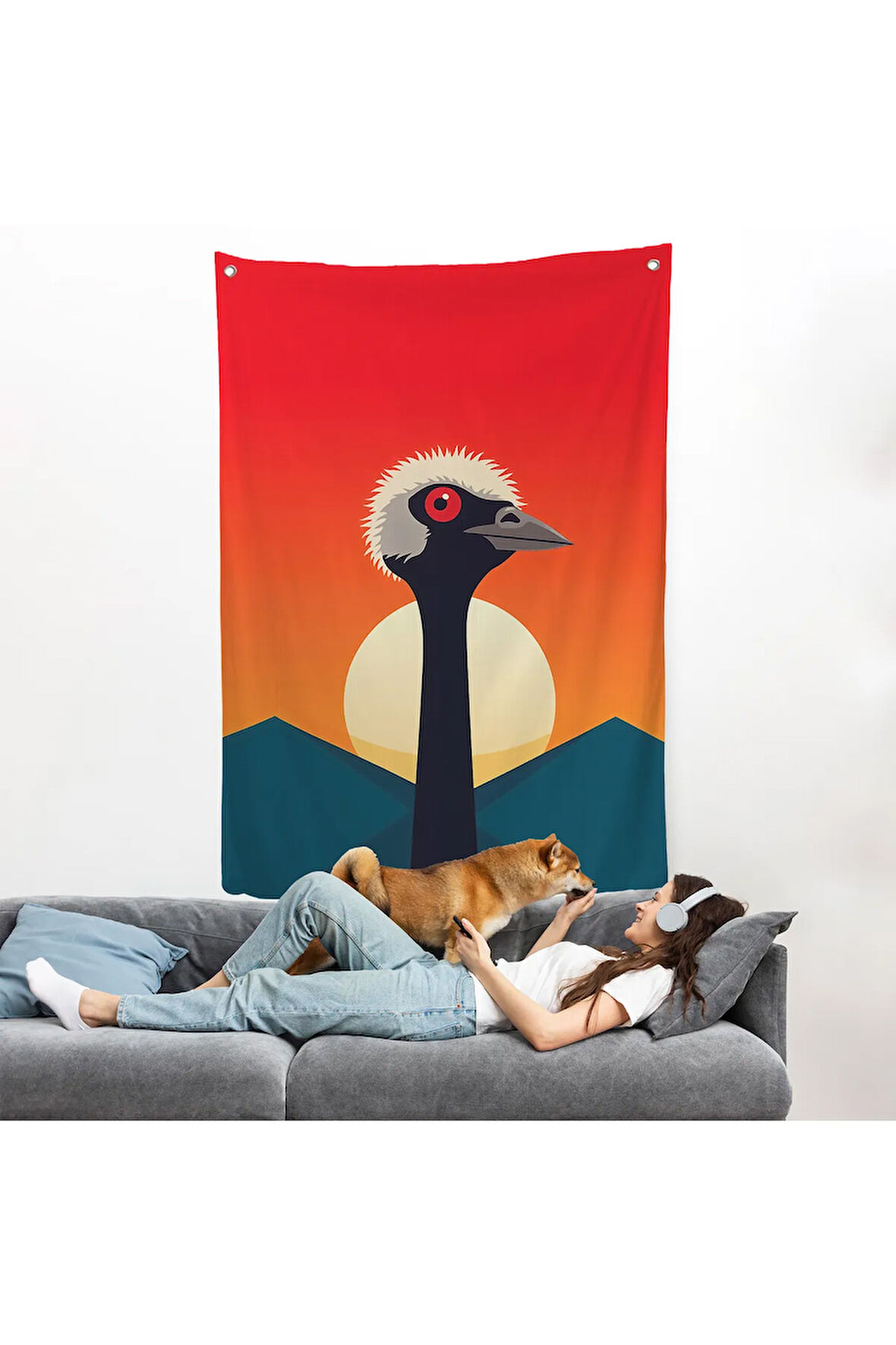 Minimal Devekuşu Duvar Örtüsü-7652