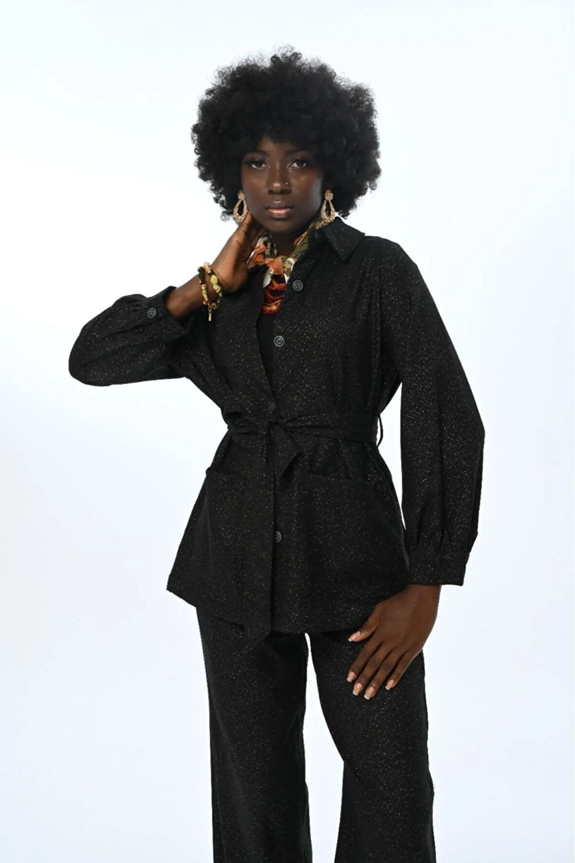 KADIN ÇİFT CEPLİ SİMLİ KUŞAKLI GÖMLEK