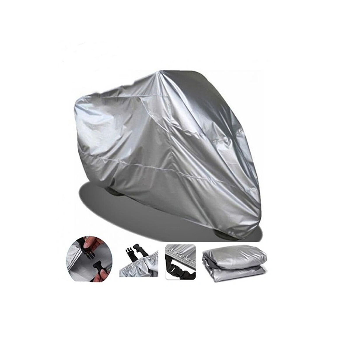 Motosiklet Branda Gri Dört Mevsim Kullanılabilir - Altı lastikli - Reflektörlü yapılı Koruma Örtüsü