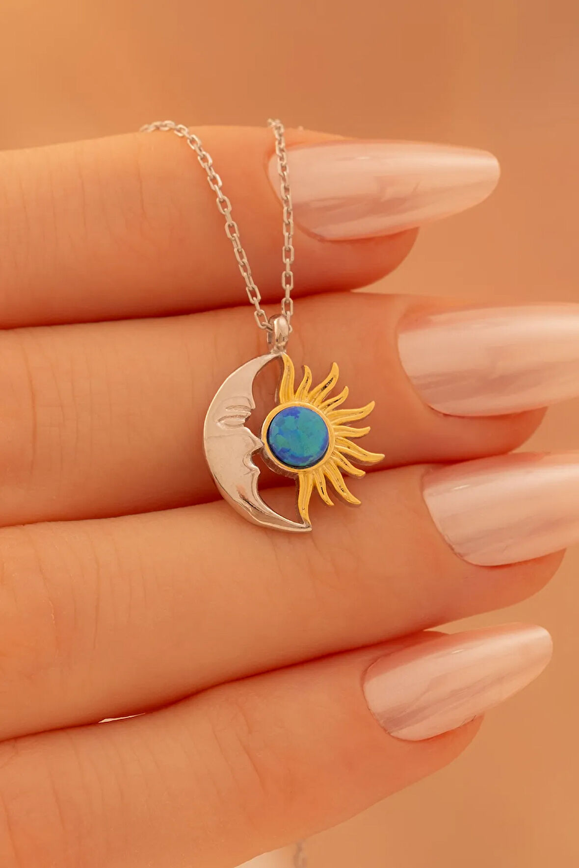 Kadın Gümüş Kolye - Sevgililer Günü - Hediye - Ay Güneş Motifli Kadın Kolye