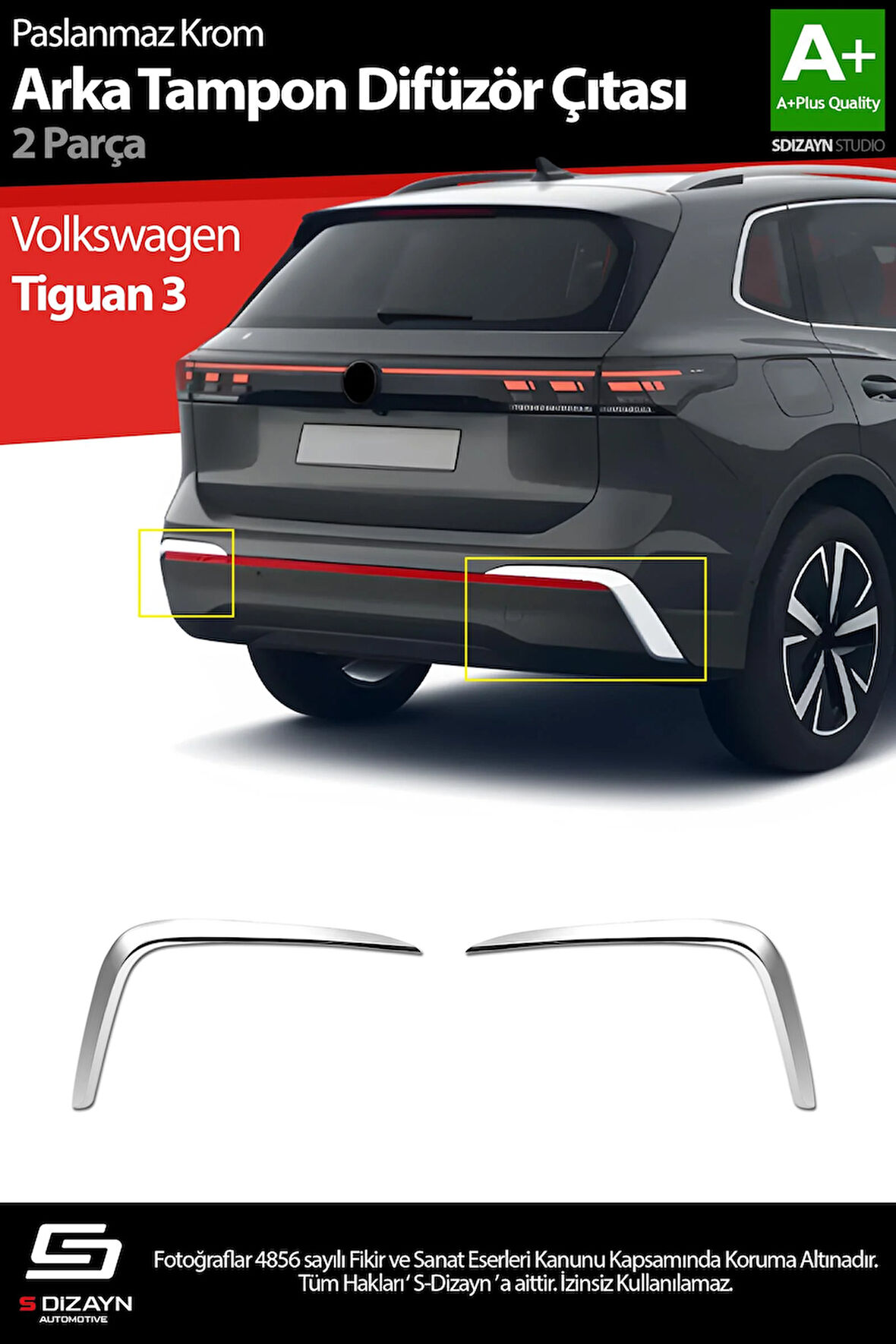 S-Dizayn VW Tiguan Krom Arka Tampon Difüzör Çıtası OEM Still 2 Prç. 2024 Üzeri A+ Kalite