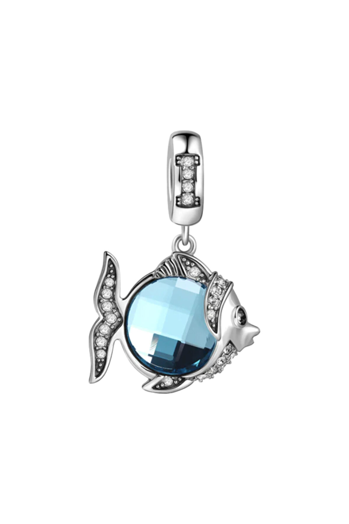 Mavi Taşlı Balık Charm | 925 Ayar Gümüş