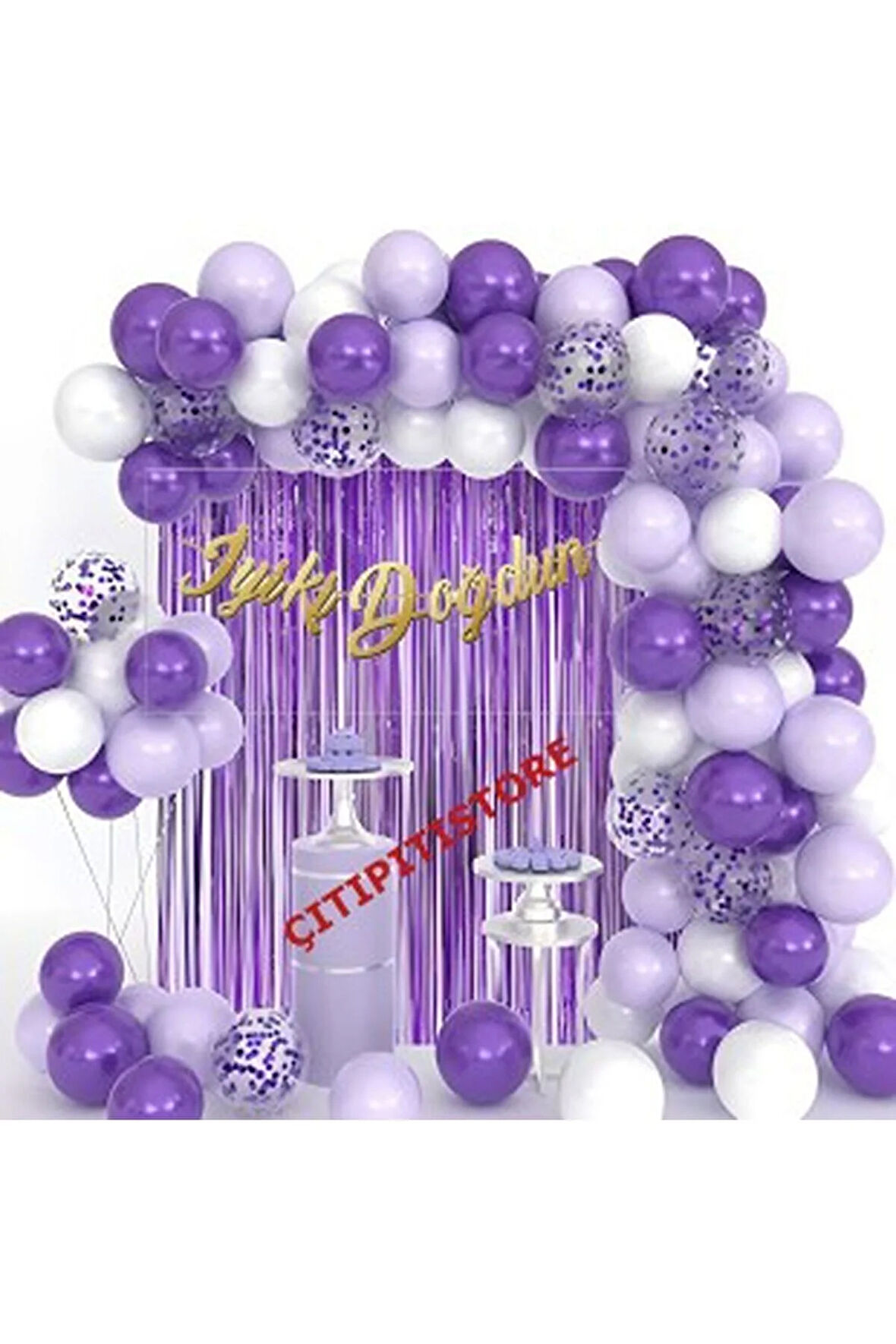 Lüks Mor Lila Beyaz Doğum Günü Balon Zincir Seti