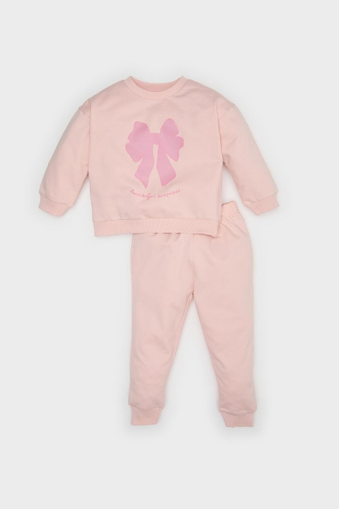 DeFacto Kız Bebek 2'li Takım Fiyonk Baskılı Sweatshirt Beli Lastikli Eşofman Altı E2866A525SPPN127